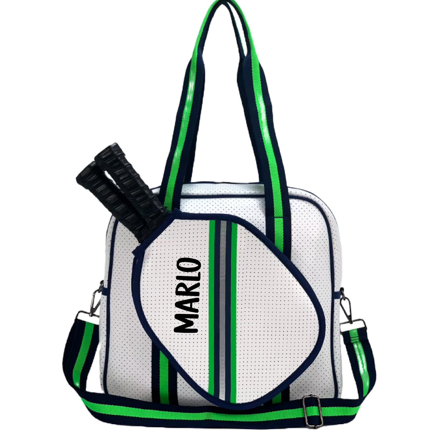 "Urban" White with Green/Blue Trim Pickleball Sports Bag (Free Customization) | Medium Size Court Bag
