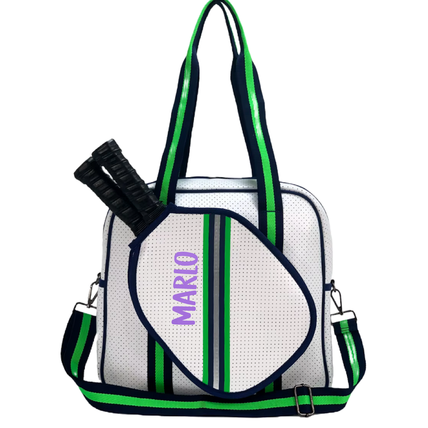 "Urban" White with Green/Blue Trim Pickleball Sports Bag (Free Customization) | Medium Size Court Bag