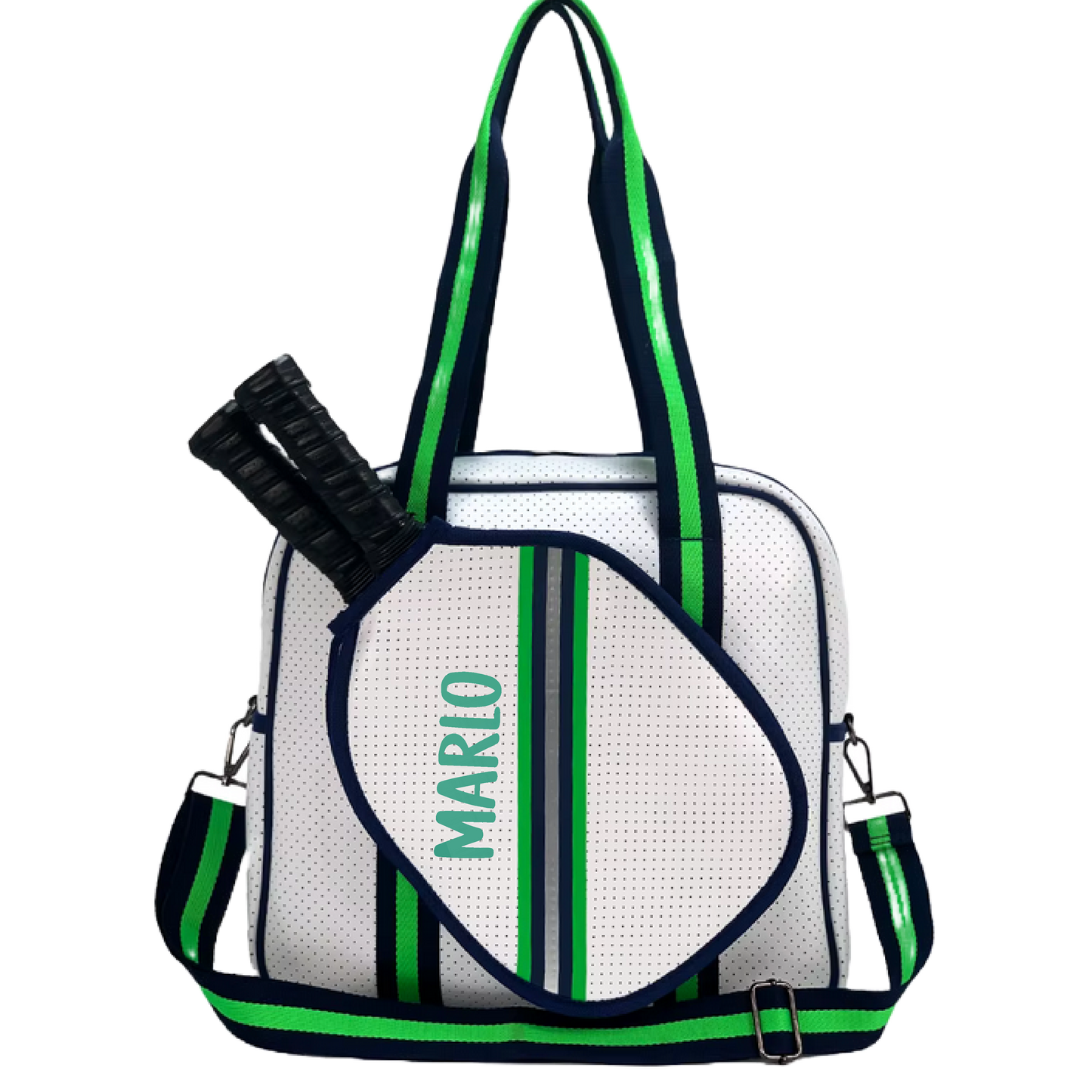 "Urban" White with Green/Blue Trim Pickleball Sports Bag (Free Customization) | Medium Size Court Bag