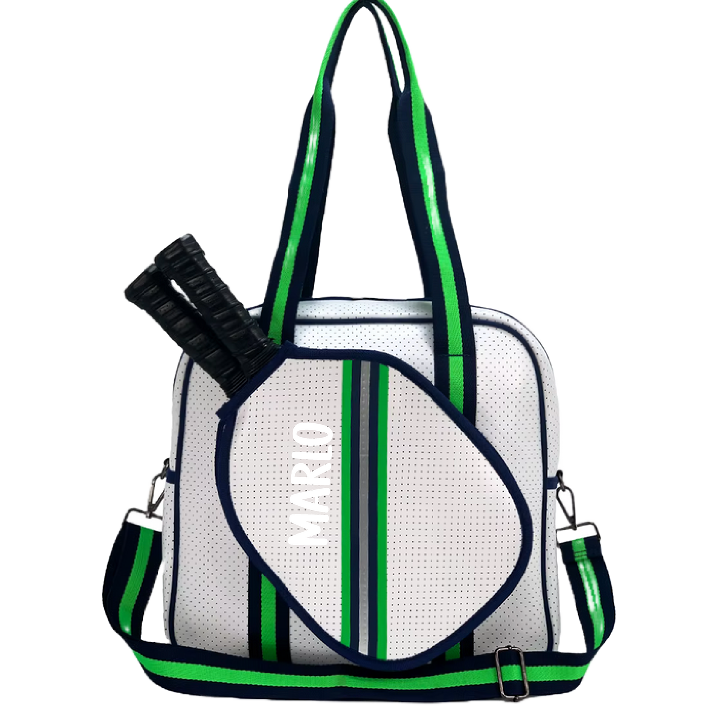 "Urban" White with Green/Blue Trim Pickleball Sports Bag (Free Customization) | Medium Size Court Bag
