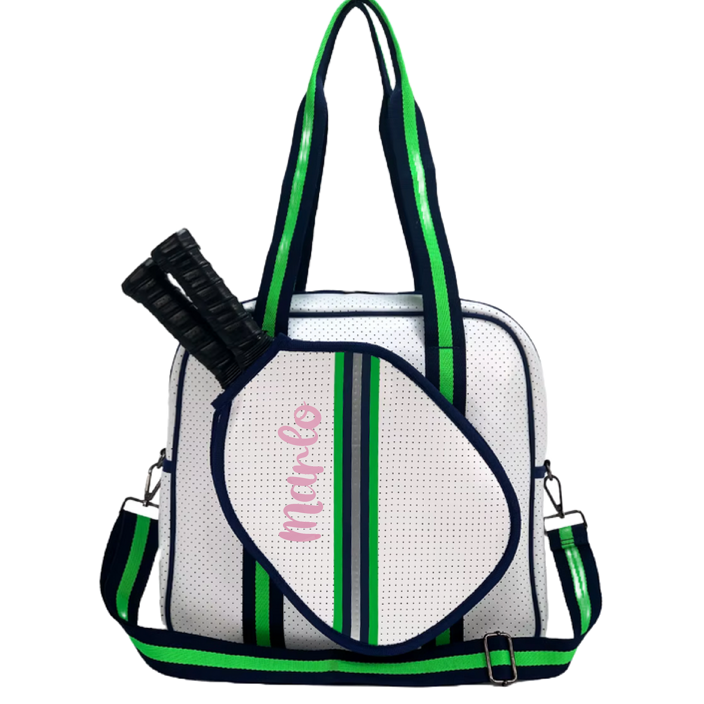 "Urban" White with Green/Blue Trim Pickleball Sports Bag (Free Customization) | Medium Size Court Bag