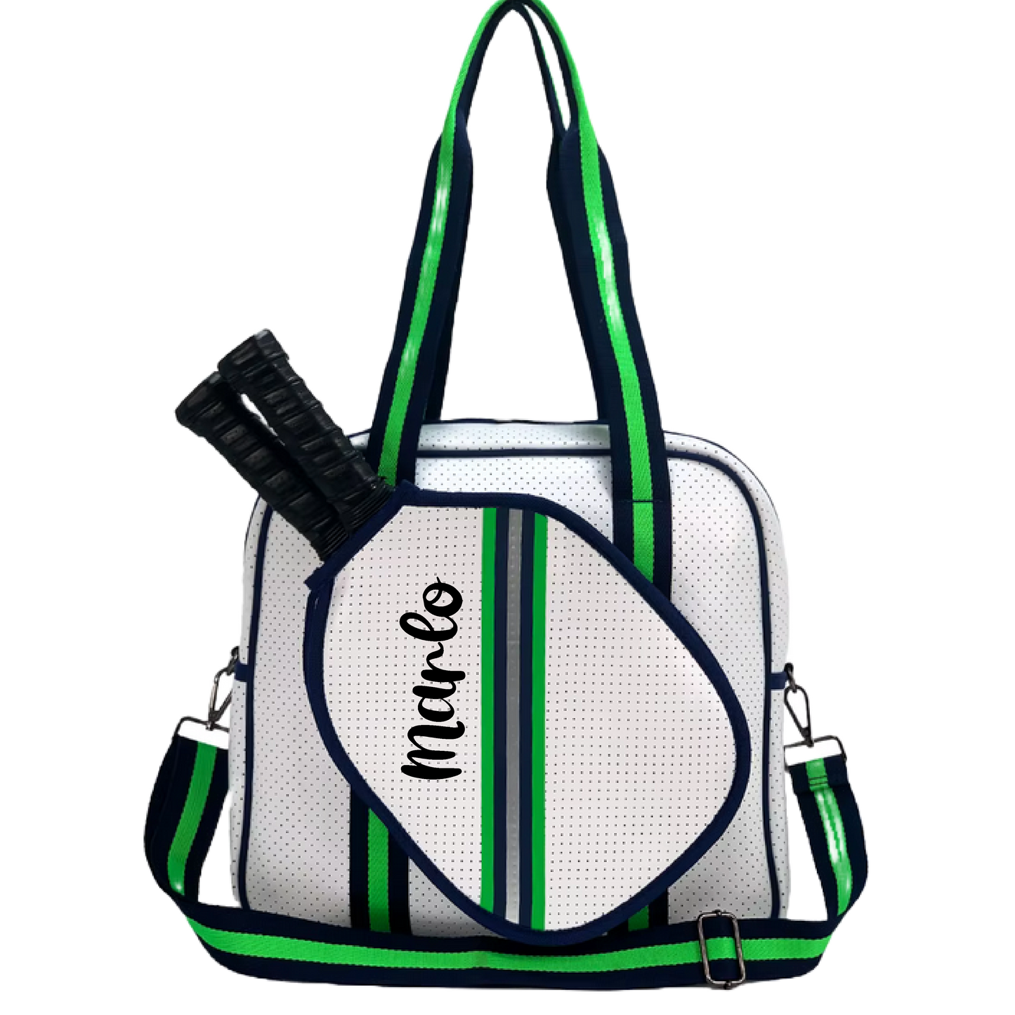 "Urban" White with Green/Blue Trim Pickleball Sports Bag (Free Customization) | Medium Size Court Bag