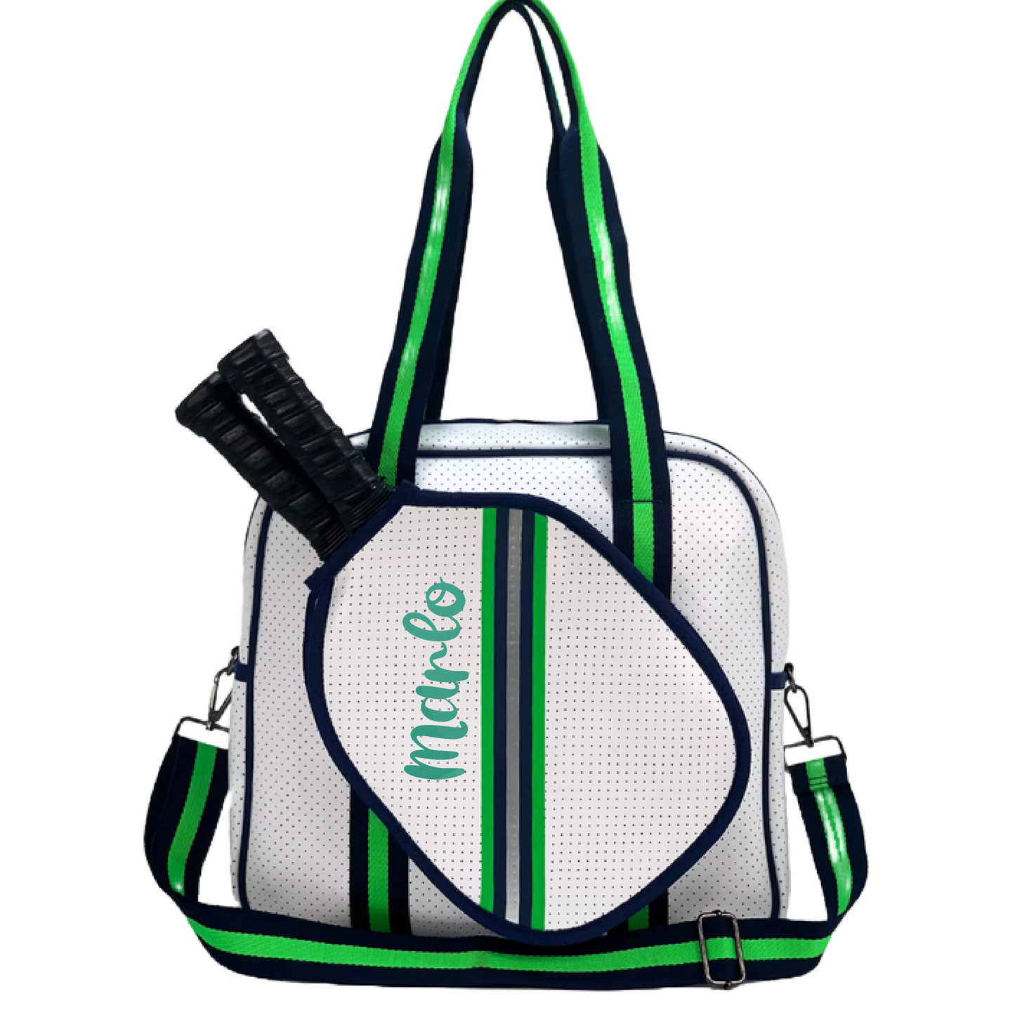 "Urban" White with Green/Blue Trim Pickleball Sports Bag (Free Customization) | Medium Size Court Bag