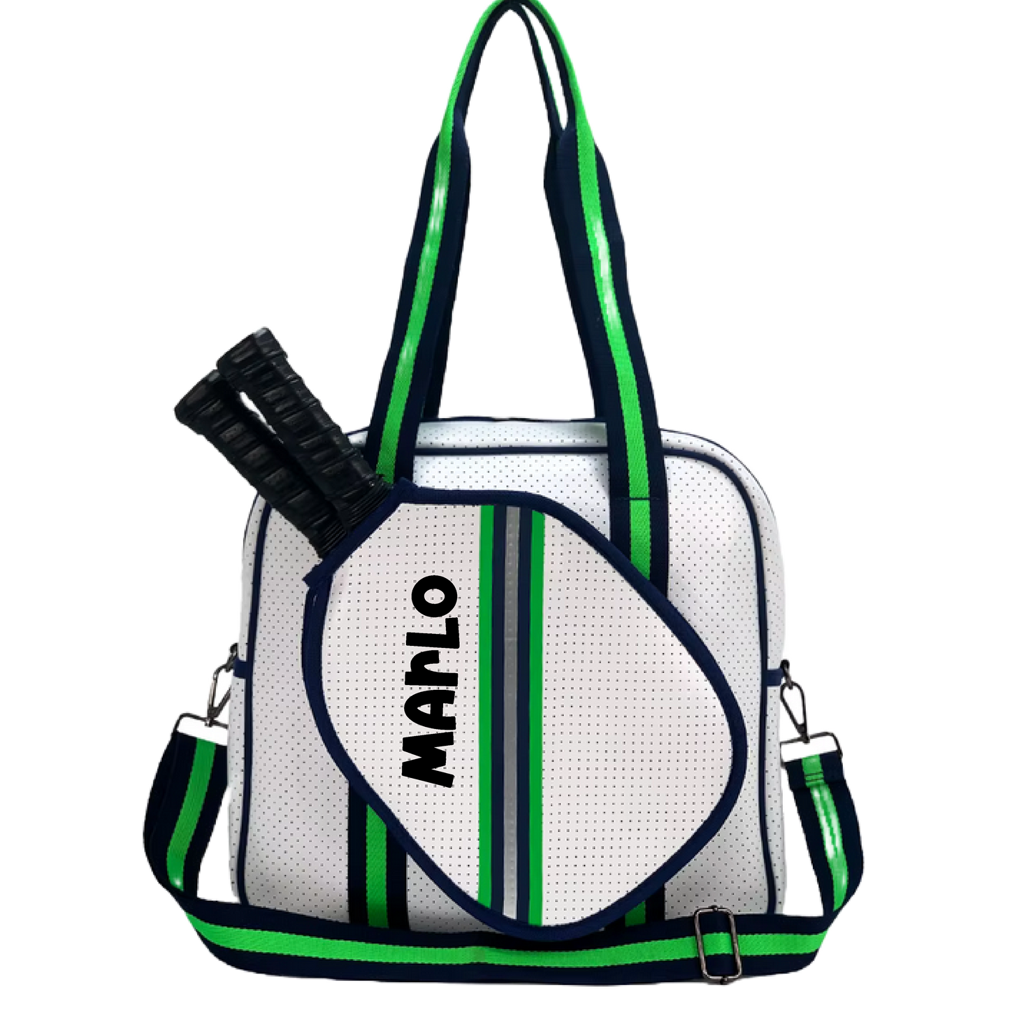 "Urban" White with Green/Blue Trim Pickleball Sports Bag (Free Customization) | Medium Size Court Bag