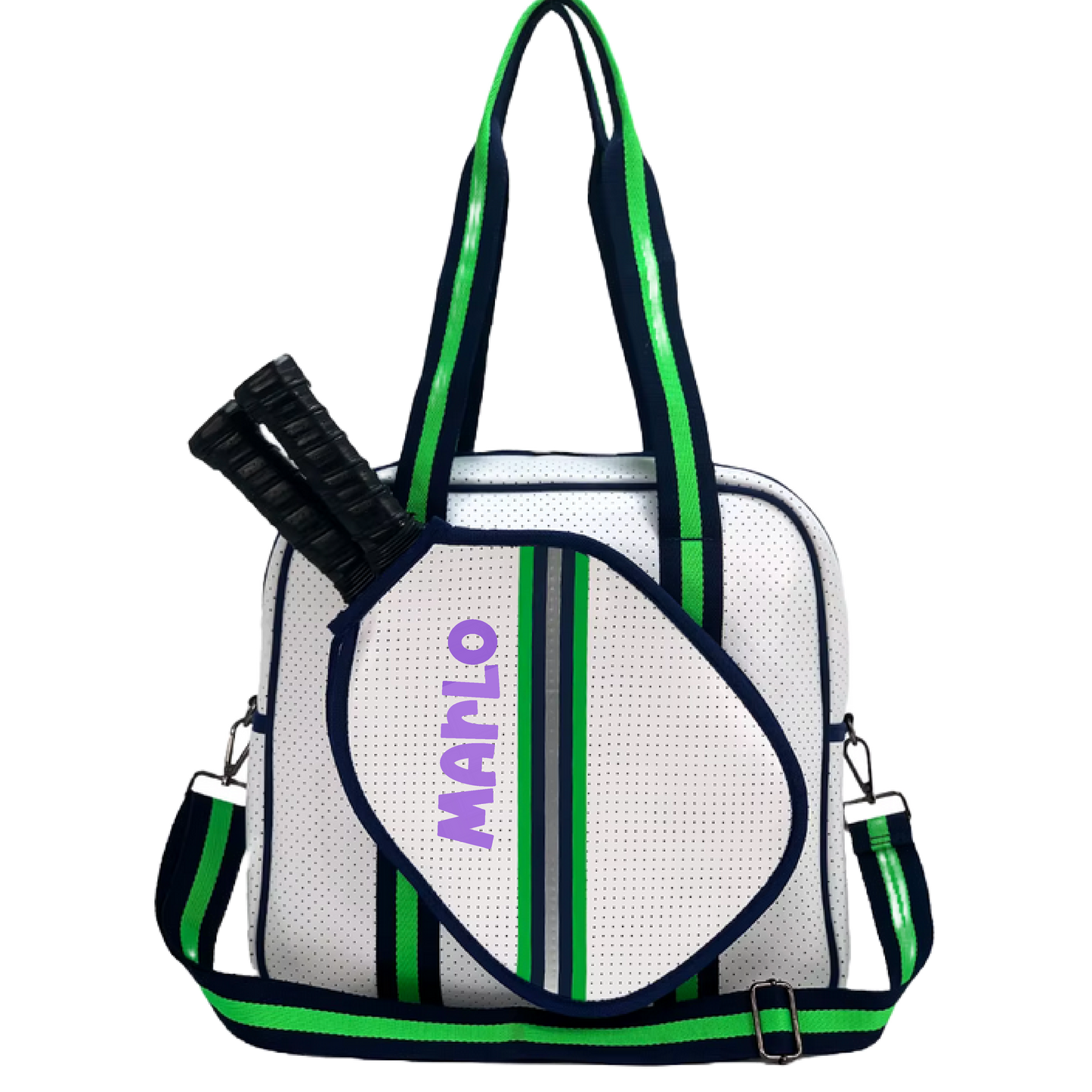 "Urban" White with Green/Blue Trim Pickleball Sports Bag (Free Customization) | Medium Size Court Bag