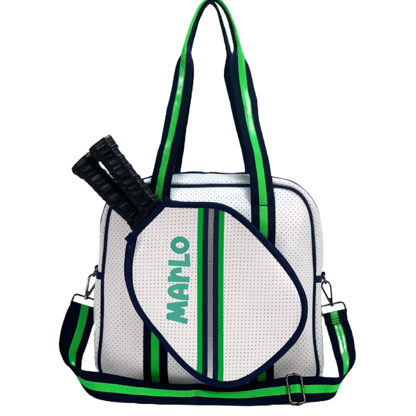"Urban" White with Green/Blue Trim Pickleball Sports Bag (Free Customization) | Medium Size Court Bag