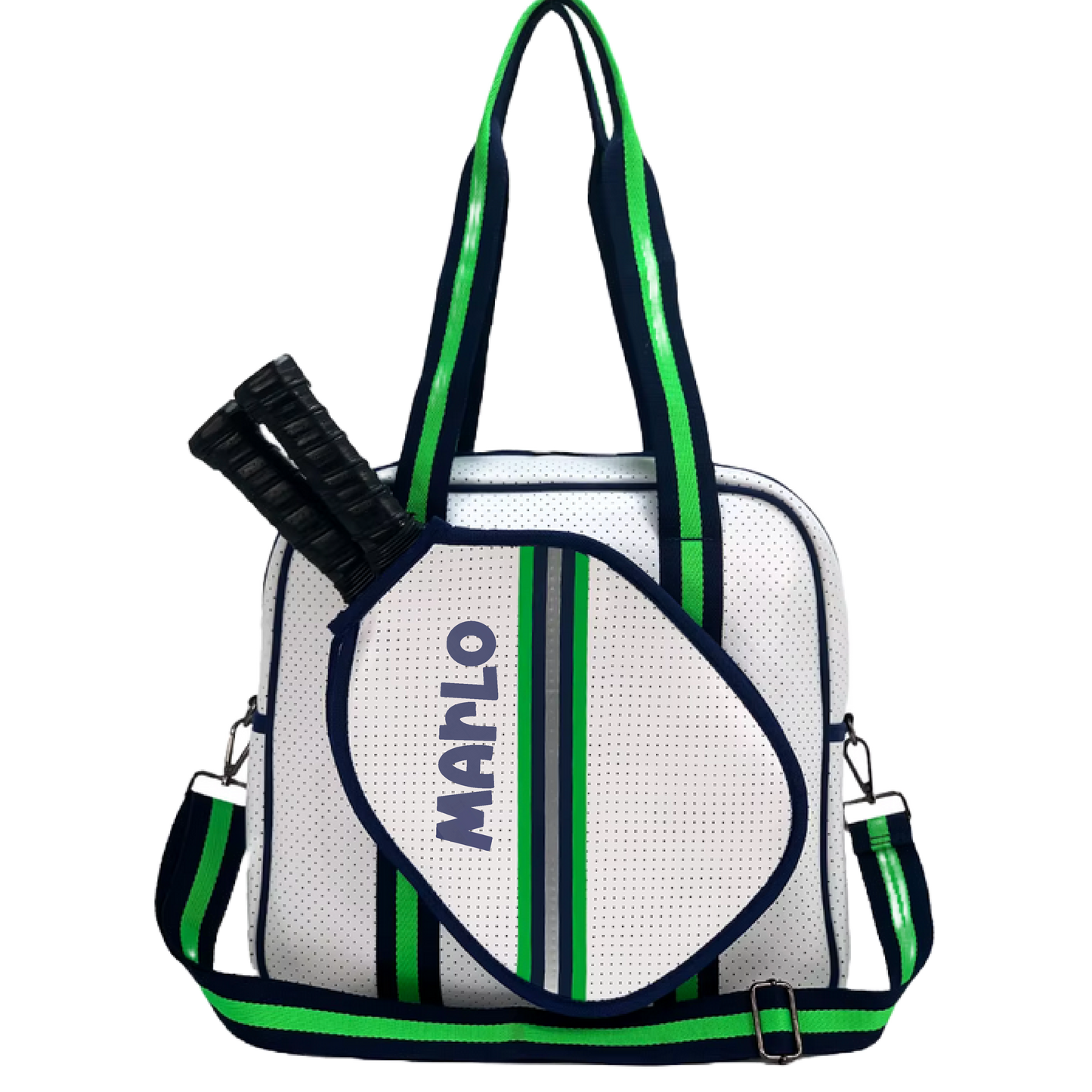 "Urban" White with Green/Blue Trim Pickleball Sports Bag (Free Customization) | Medium Size Court Bag