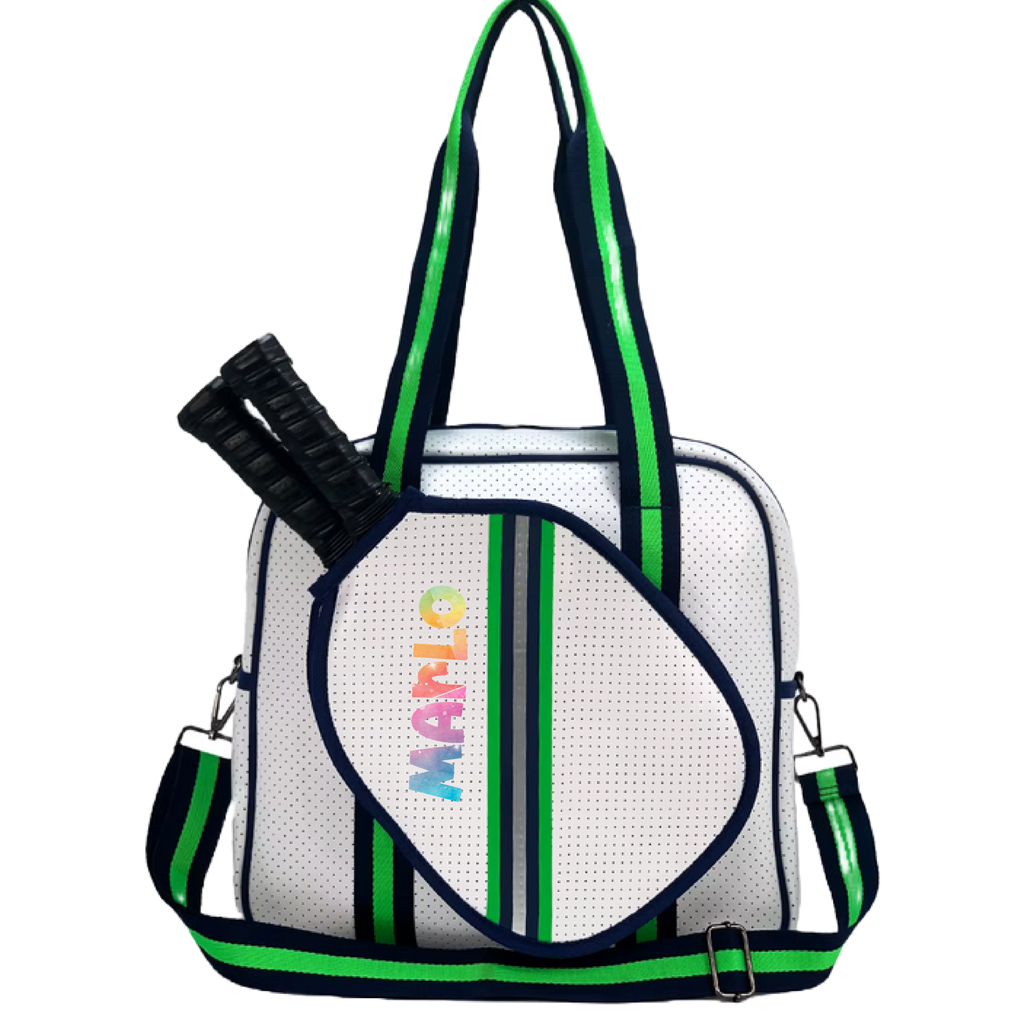 "Urban" White with Green/Blue Trim Pickleball Sports Bag (Free Customization) | Medium Size Court Bag
