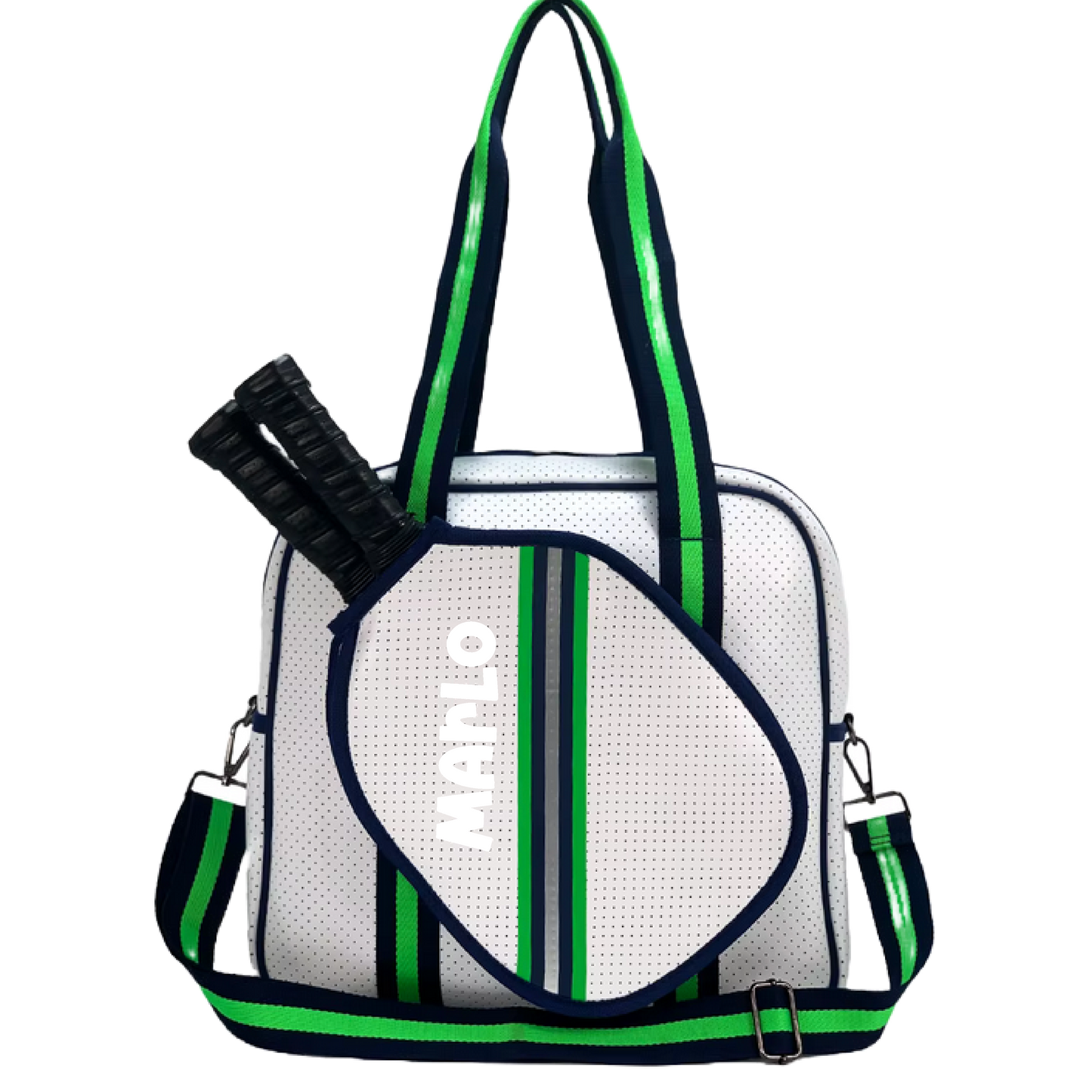 "Urban" White with Green/Blue Trim Pickleball Sports Bag (Free Customization) | Medium Size Court Bag