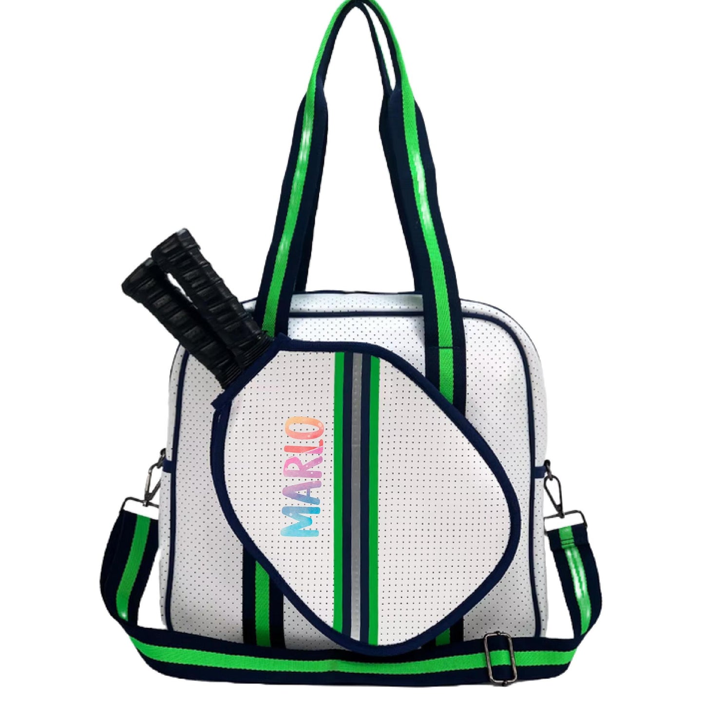 "Urban" White with Green/Blue Trim Pickleball Sports Bag (Free Customization) | Medium Size Court Bag