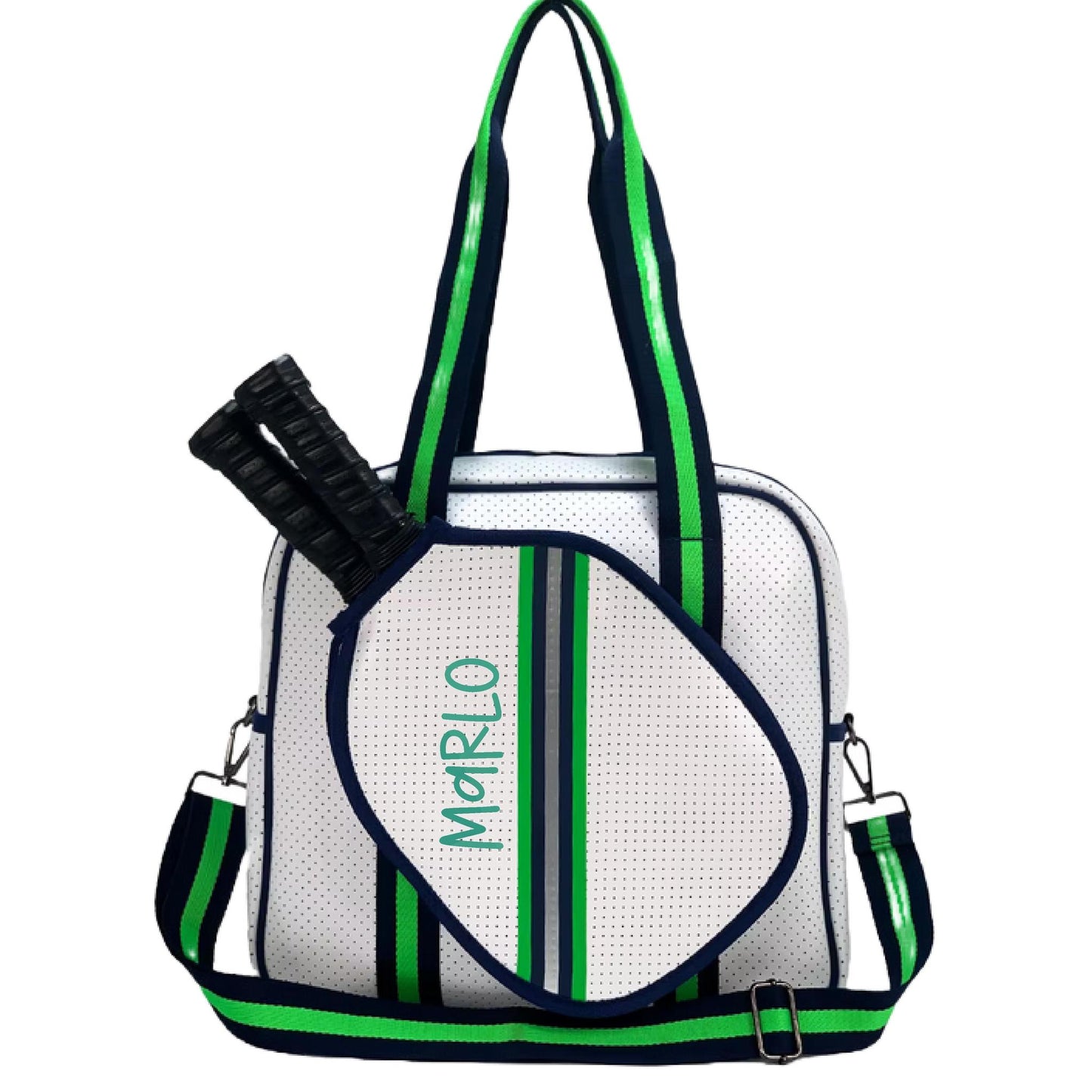 "Urban" White with Green/Blue Trim Pickleball Sports Bag (Free Customization) | Medium Size Court Bag