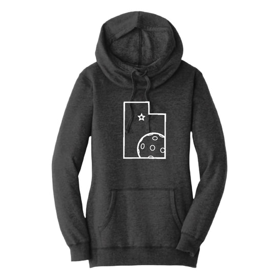 Utah With Pickleball | Women’s Cowl-Neck Hoodie Pickleball Sweatshirt | 55% Cotton 45% Poly Fleece