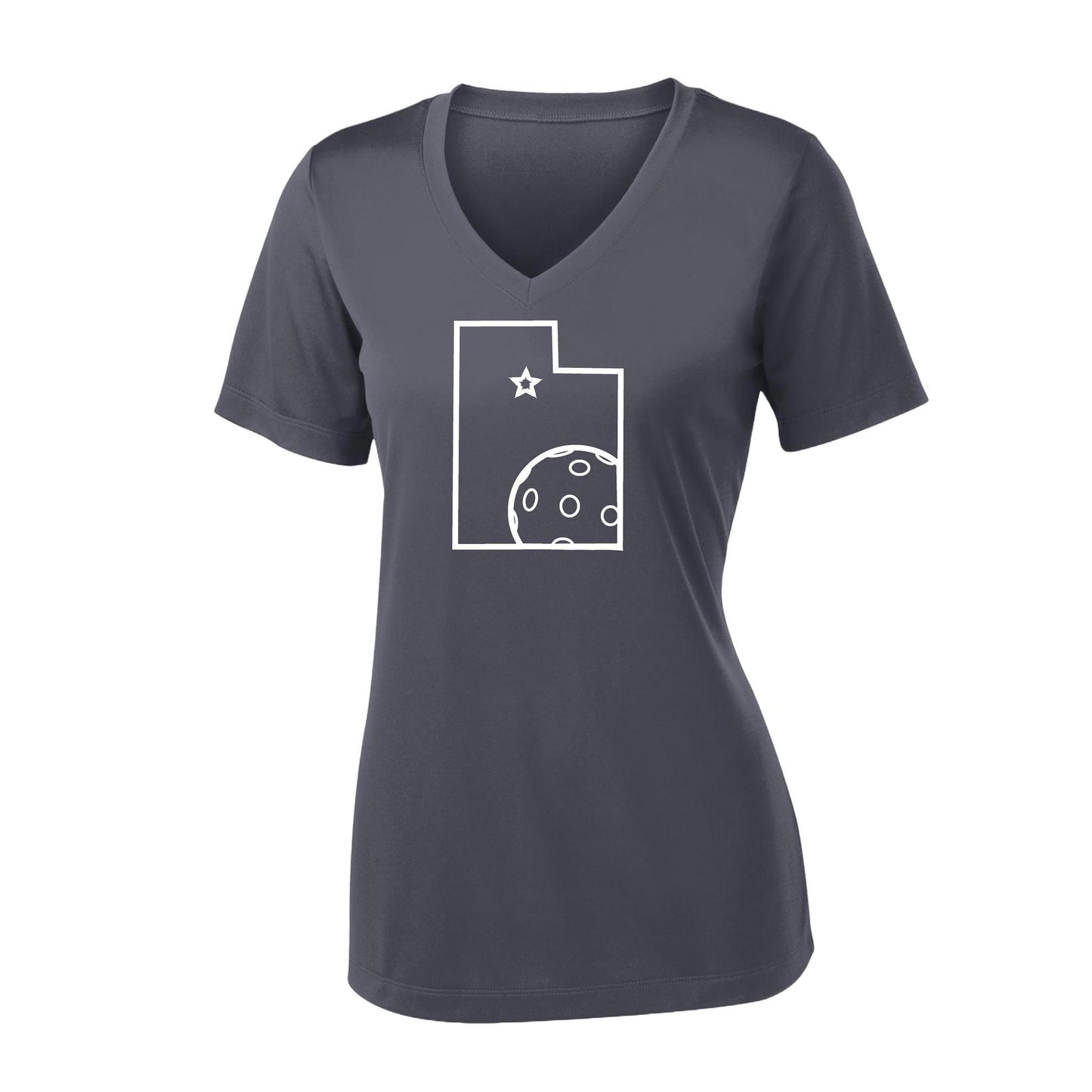 Utah With Pickleball | Women’s Short Sleeve V-Neck Pickleball Performance T-Shirts | 100% Polyester