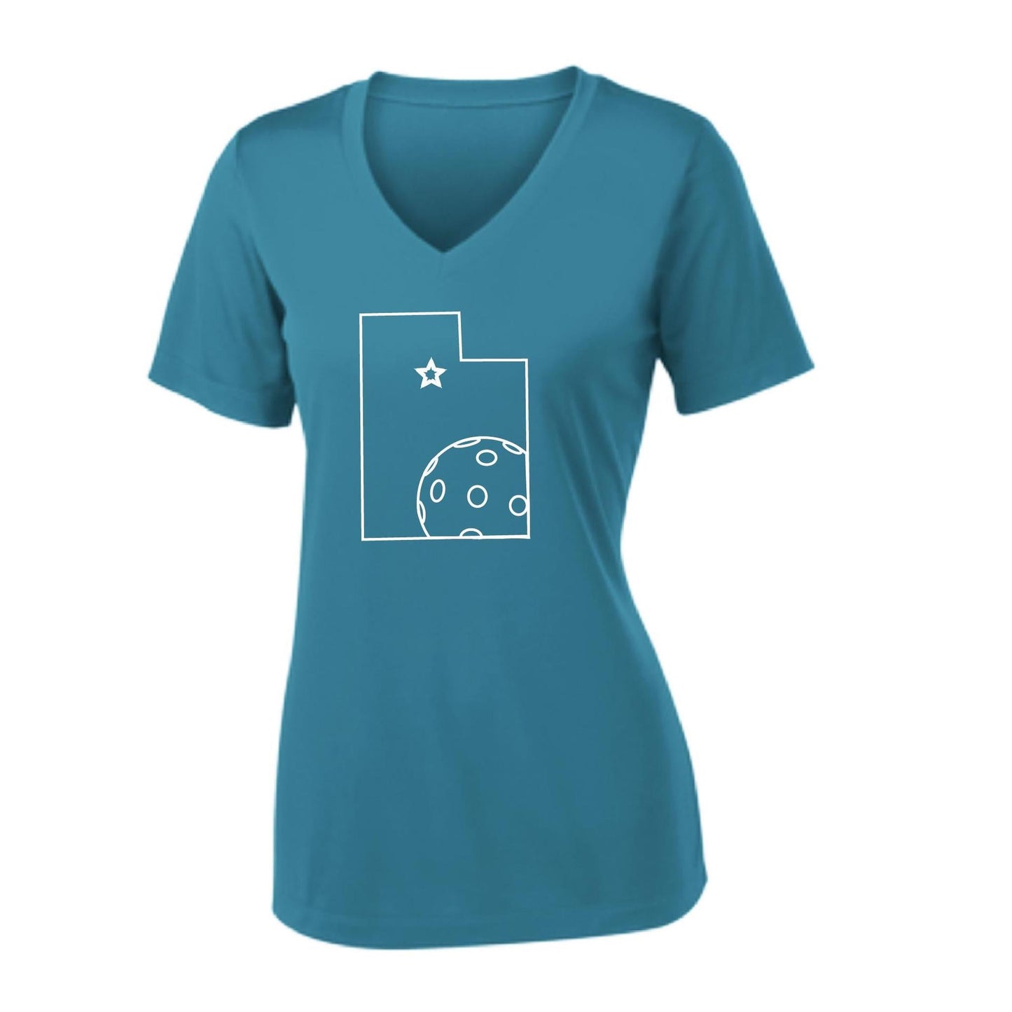Utah With Pickleball | Women’s Short Sleeve V-Neck Pickleball Performance T-Shirts | 100% Polyester