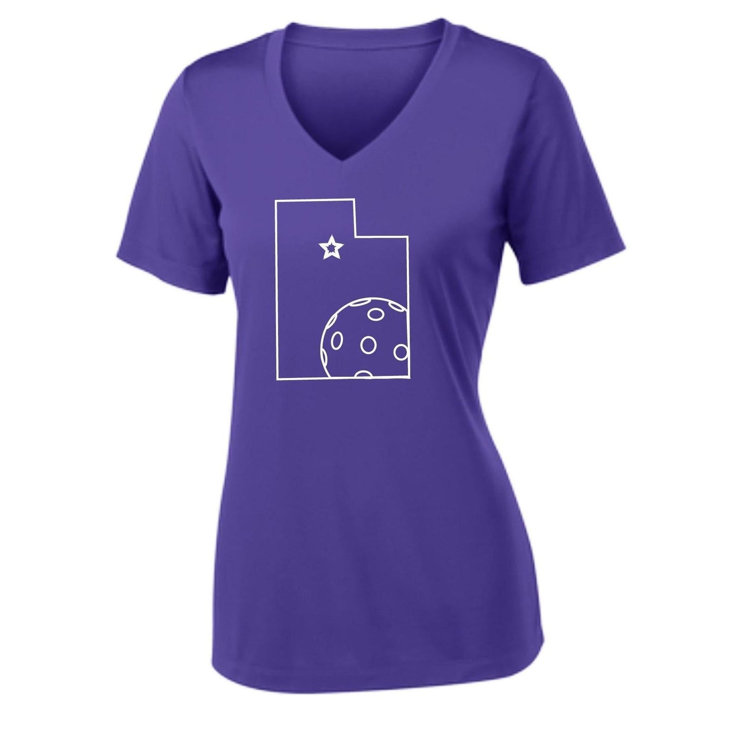 Utah With Pickleball | Women’s Short Sleeve V-Neck Pickleball Performance T-Shirts | 100% Polyester