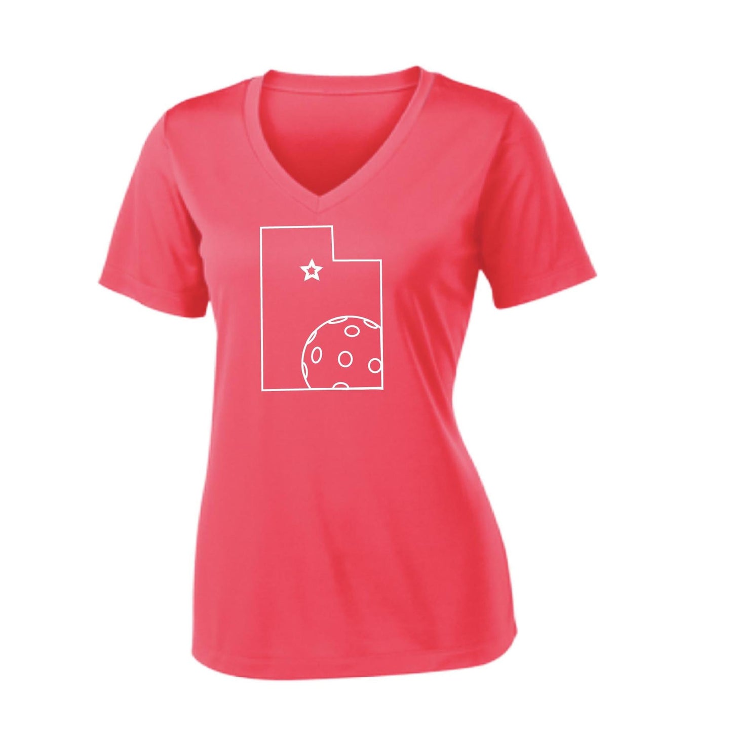 Utah With Pickleball | Women’s Short Sleeve V-Neck Pickleball Performance T-Shirts | 100% Polyester