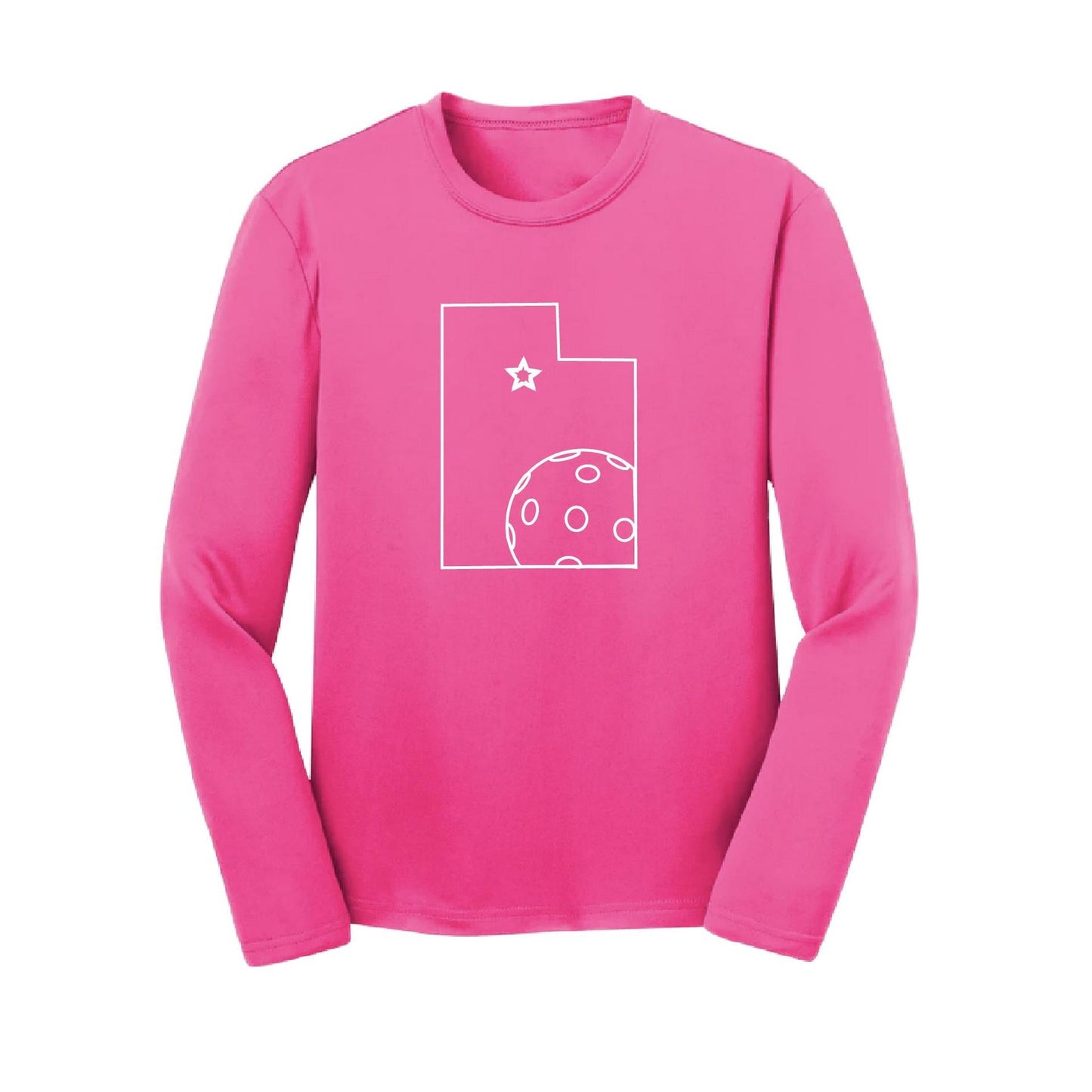 Utah With Pickleballs | Youth Long Sleeve Pickleball Performance T-Shirt | 100% Polyester