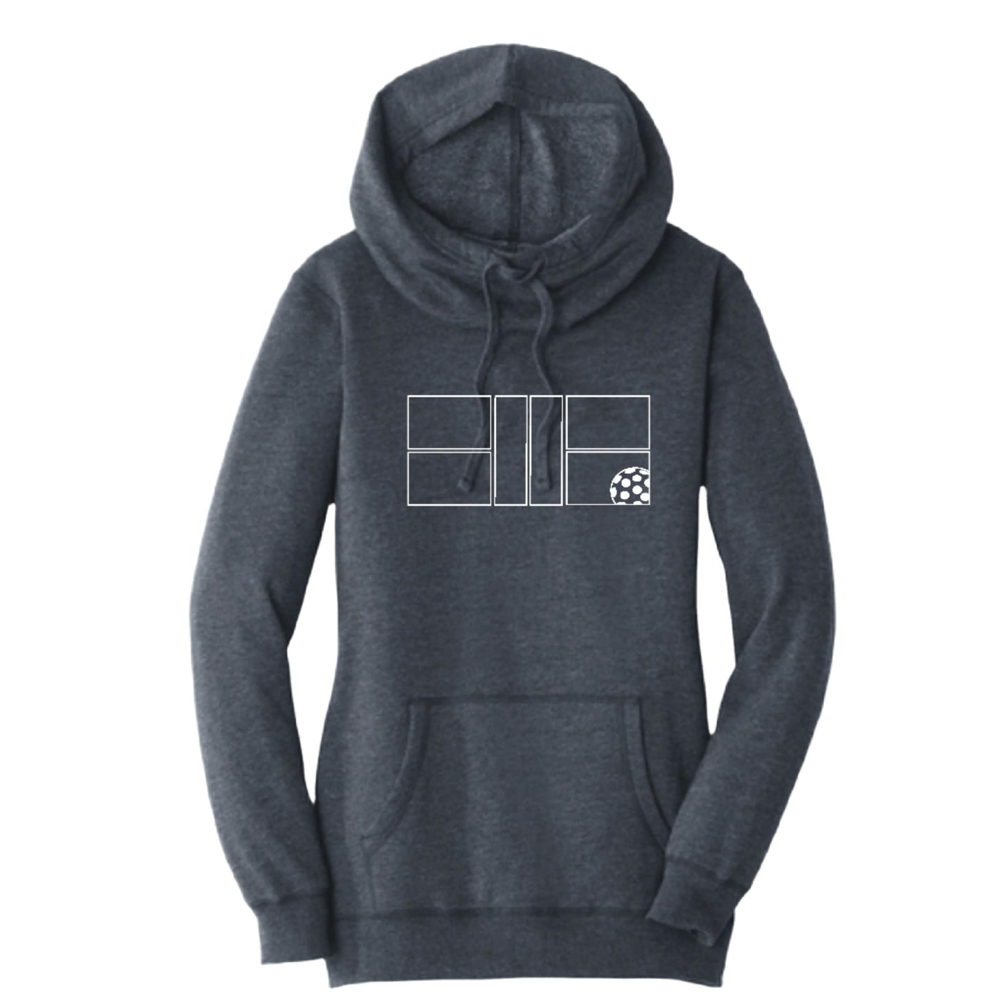 Pickleball Court (White) | Women’s Cowl-Neck Hoodie Pickleball Sweatshirt | 55% Cotton 45% Poly Fleece