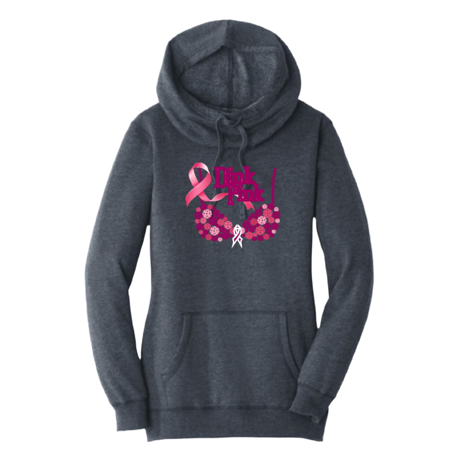 Dink Pink | Women’s Cowl-Neck Hoodie Pickleball Sweatshirt | 55% Cotton 45% Poly Fleece