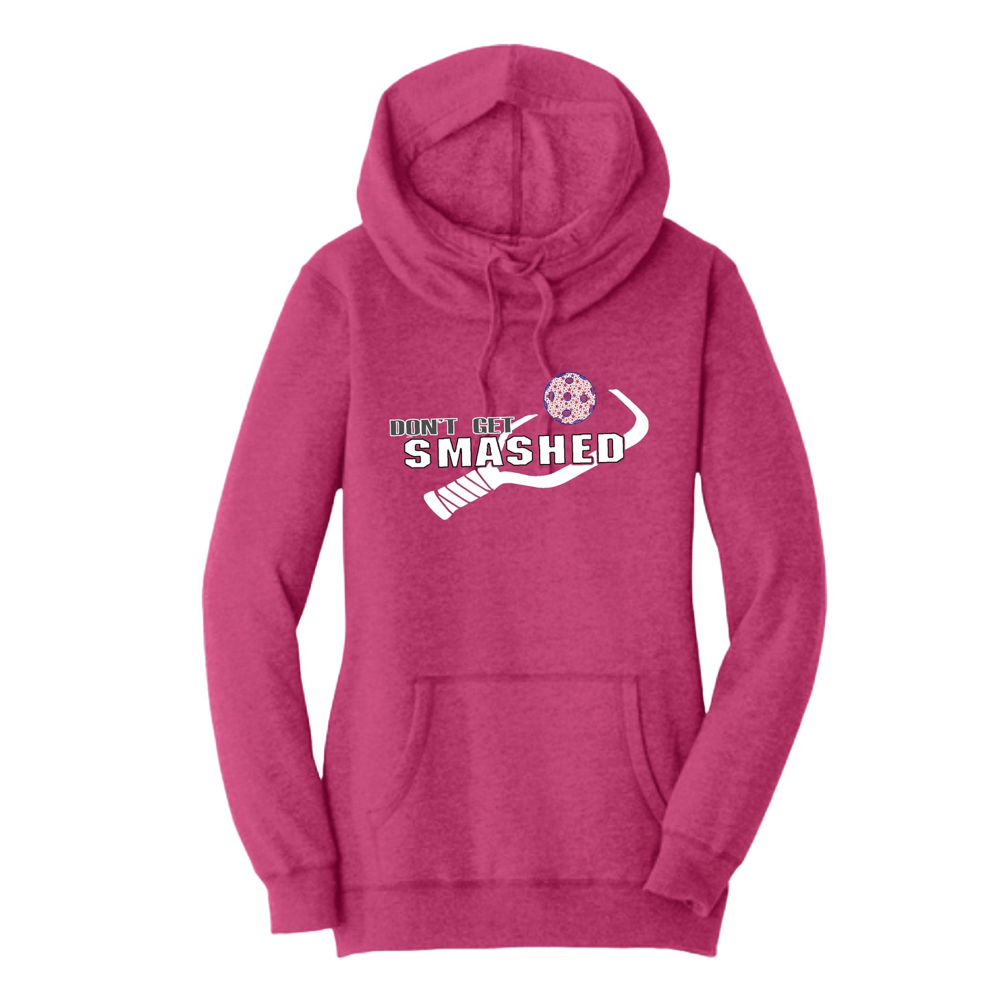 Don't Get Smashed With Pickleballs (Stars) | Women’s Cowl-Neck Hoodie Pickleball Sweatshirt | 55% Cotton 45% Poly Fleece