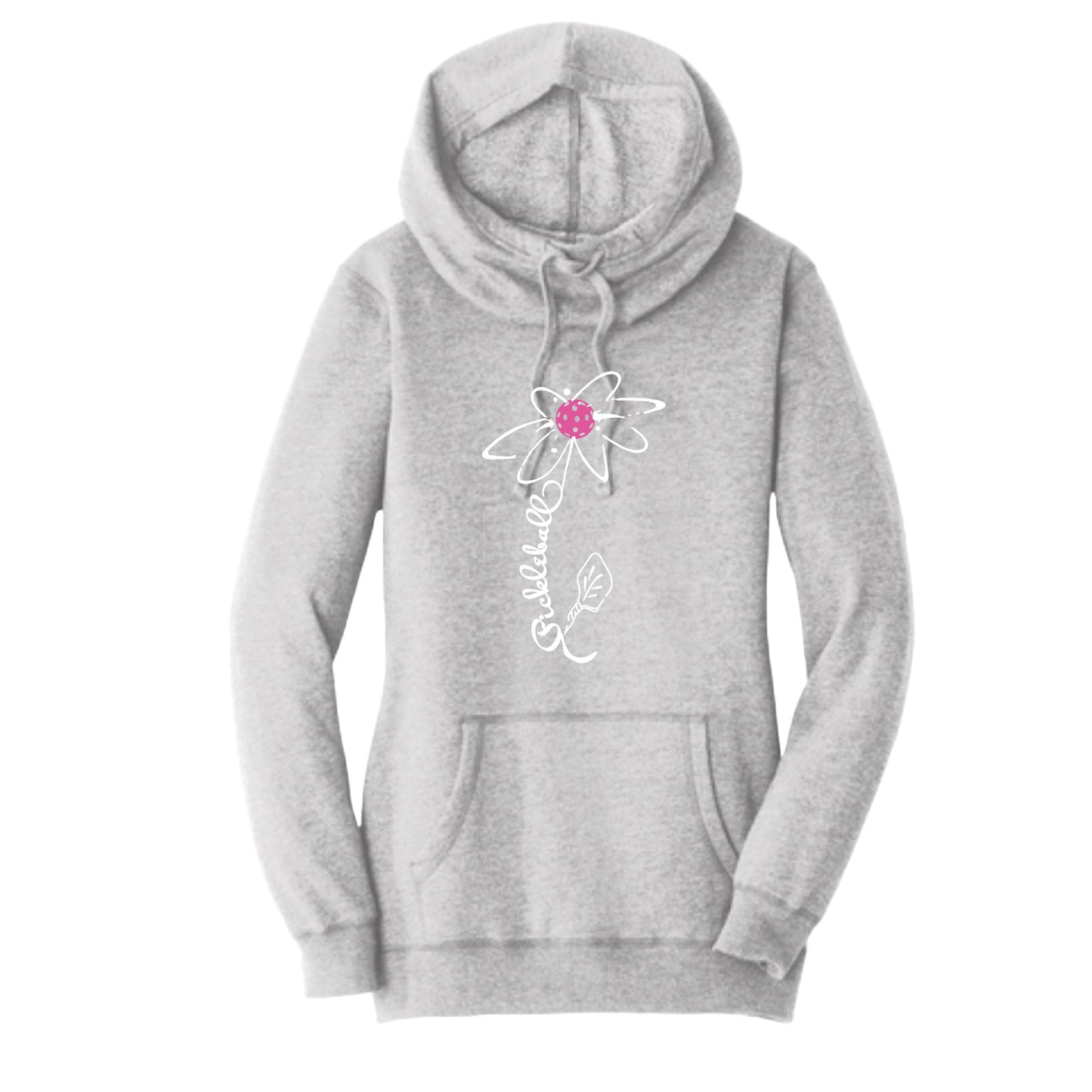 Pickleball Flower (Pink Purple Rainbow) | Women’s Cowl-Neck Hoodie Pickleball Sweatshirt | 55% Cotton 45% Poly Fleece