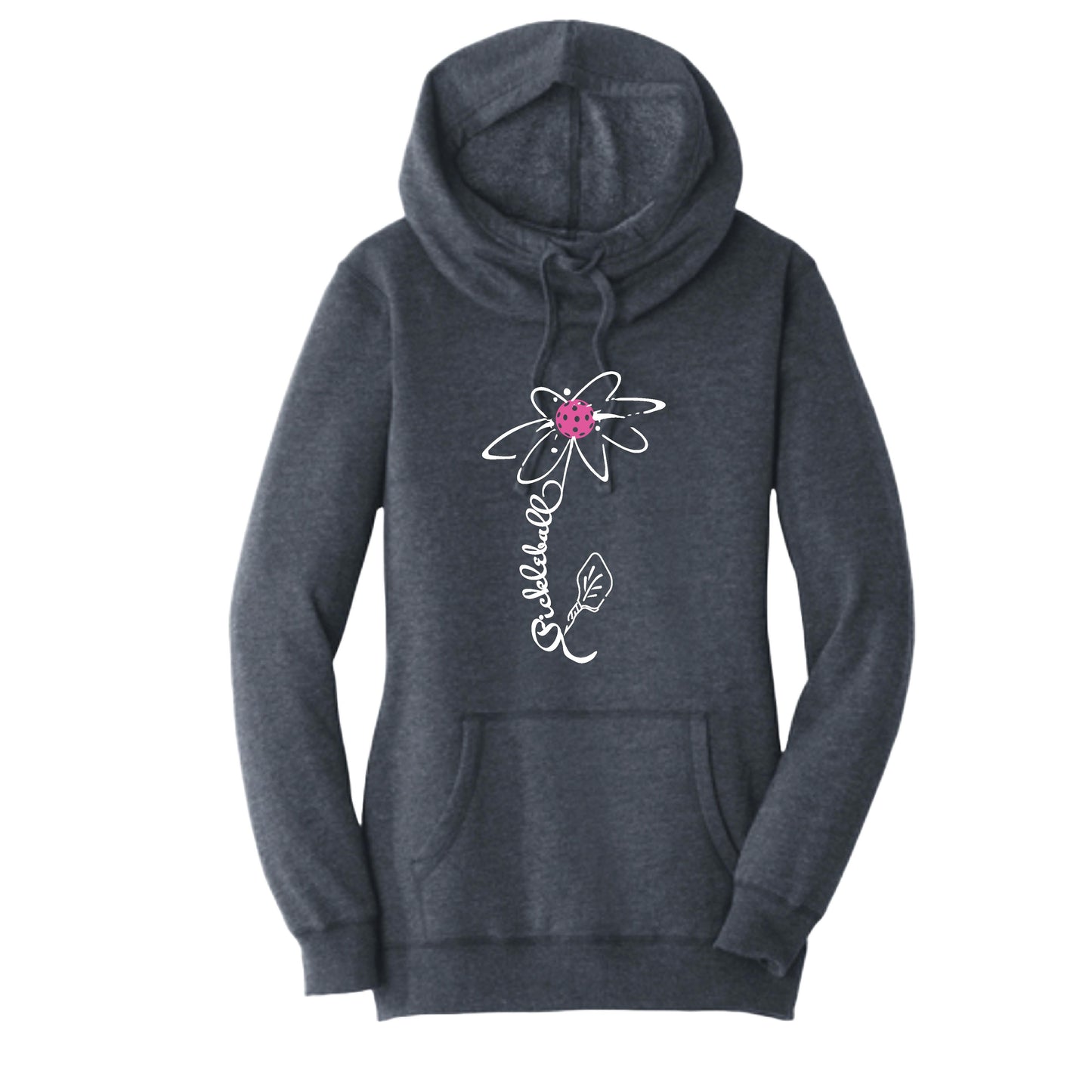 Pickleball Flower (Pink Purple Rainbow) | Women’s Cowl-Neck Hoodie Pickleball Sweatshirt | 55% Cotton 45% Poly Fleece