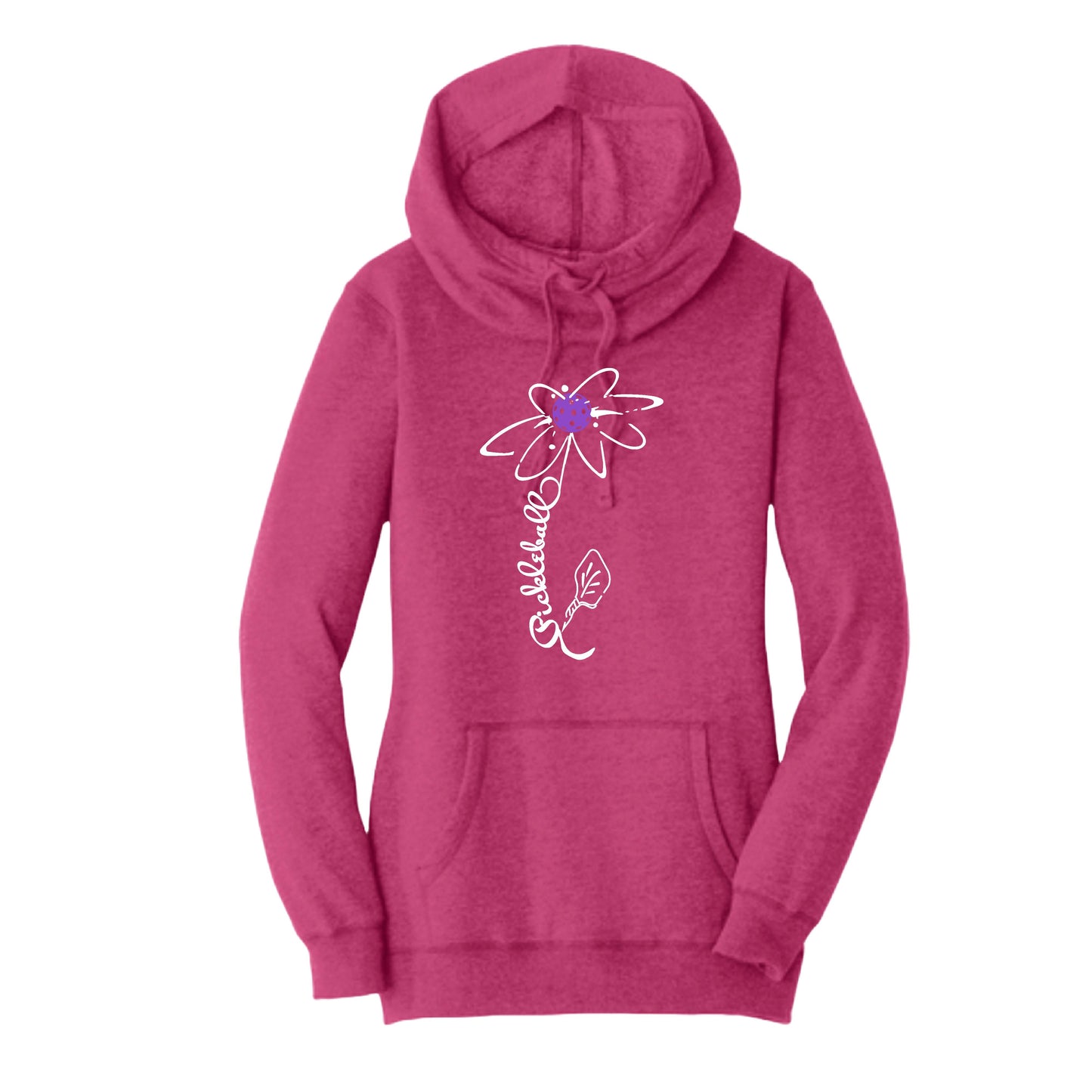 Pickleball Flower (Pink Purple Rainbow) | Women’s Cowl-Neck Hoodie Pickleball Sweatshirt | 55% Cotton 45% Poly Fleece