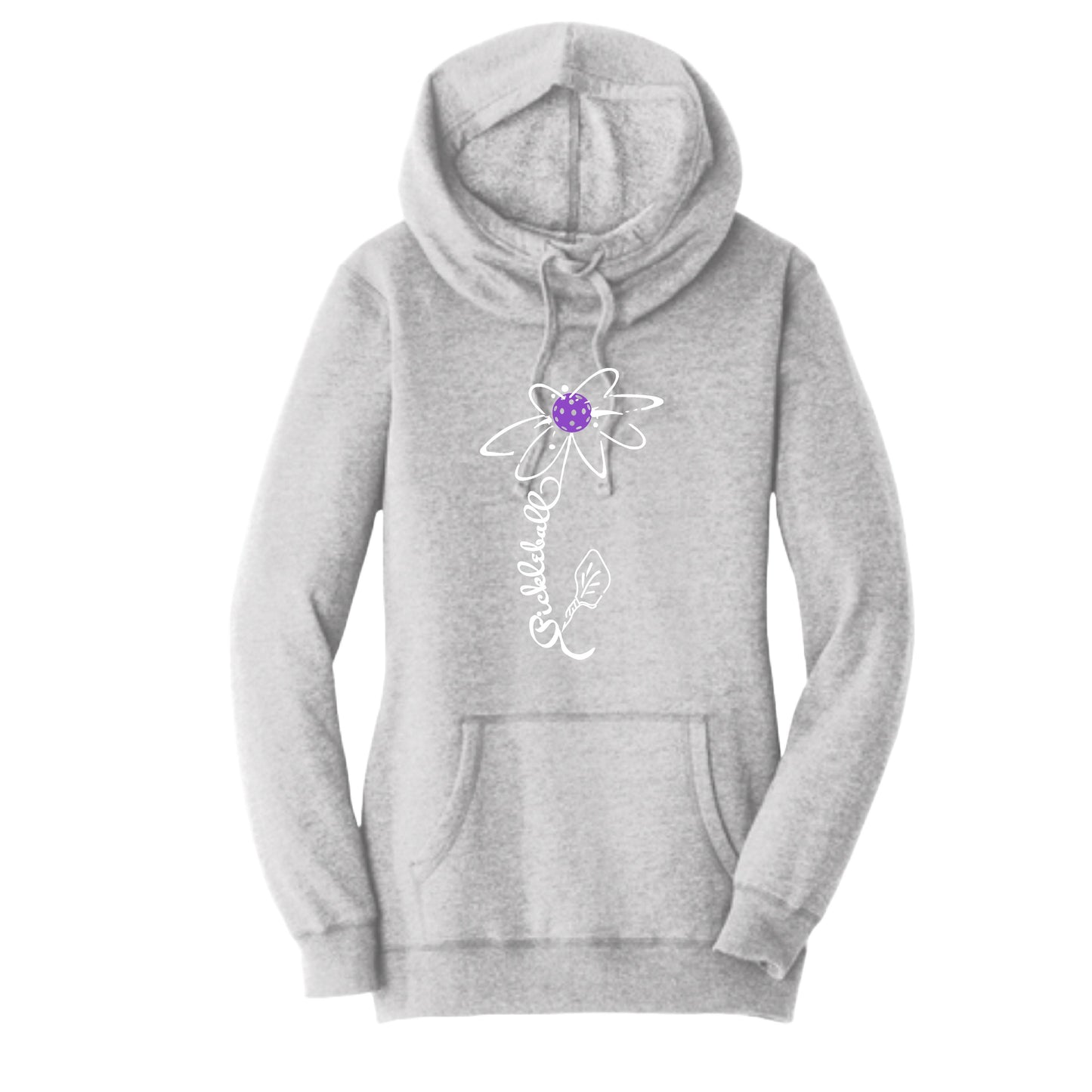 Pickleball Flower (Pink Purple Rainbow) | Women’s Cowl-Neck Hoodie Pickleball Sweatshirt | 55% Cotton 45% Poly Fleece