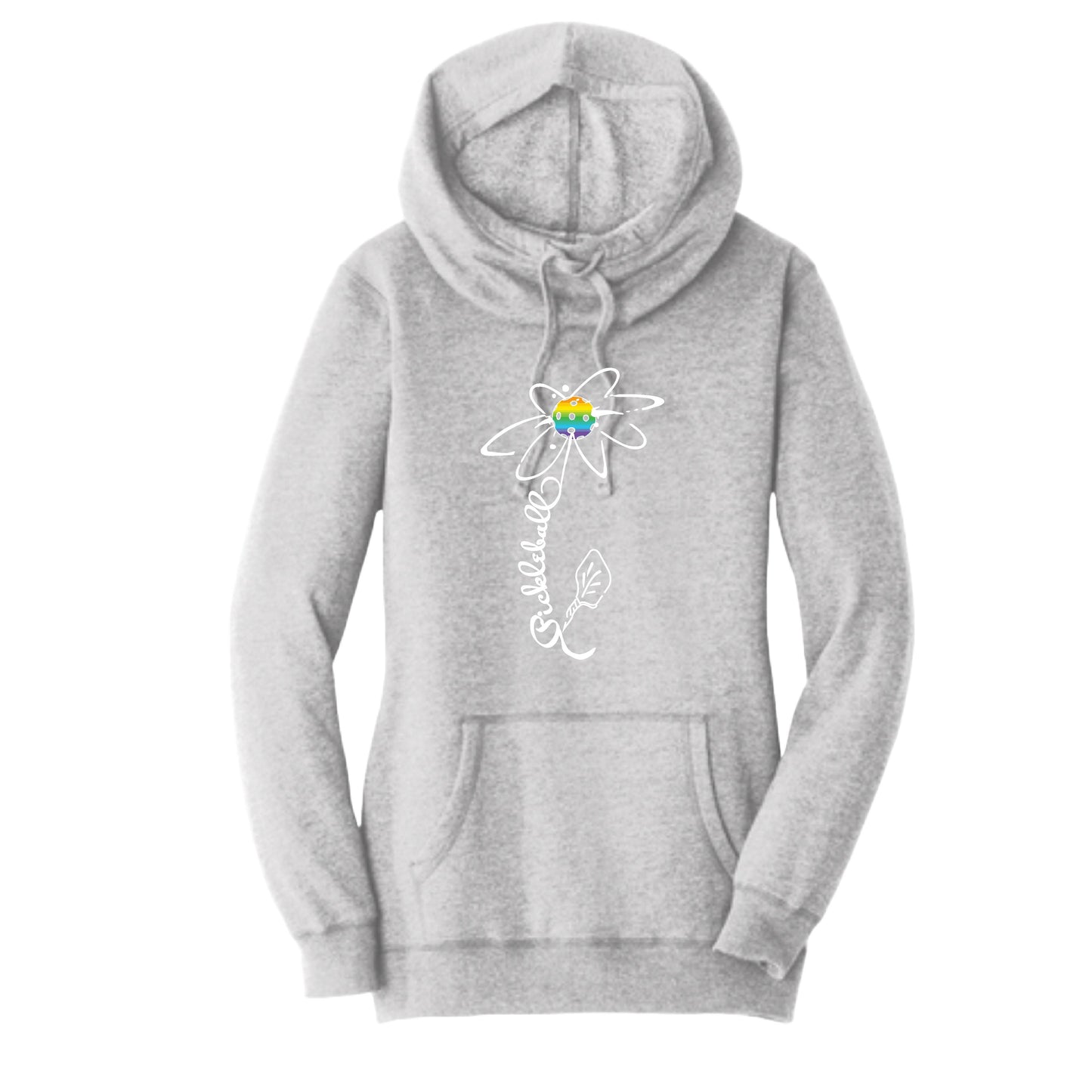Pickleball Flower (Pink Purple Rainbow) | Women’s Cowl-Neck Hoodie Pickleball Sweatshirt | 55% Cotton 45% Poly Fleece