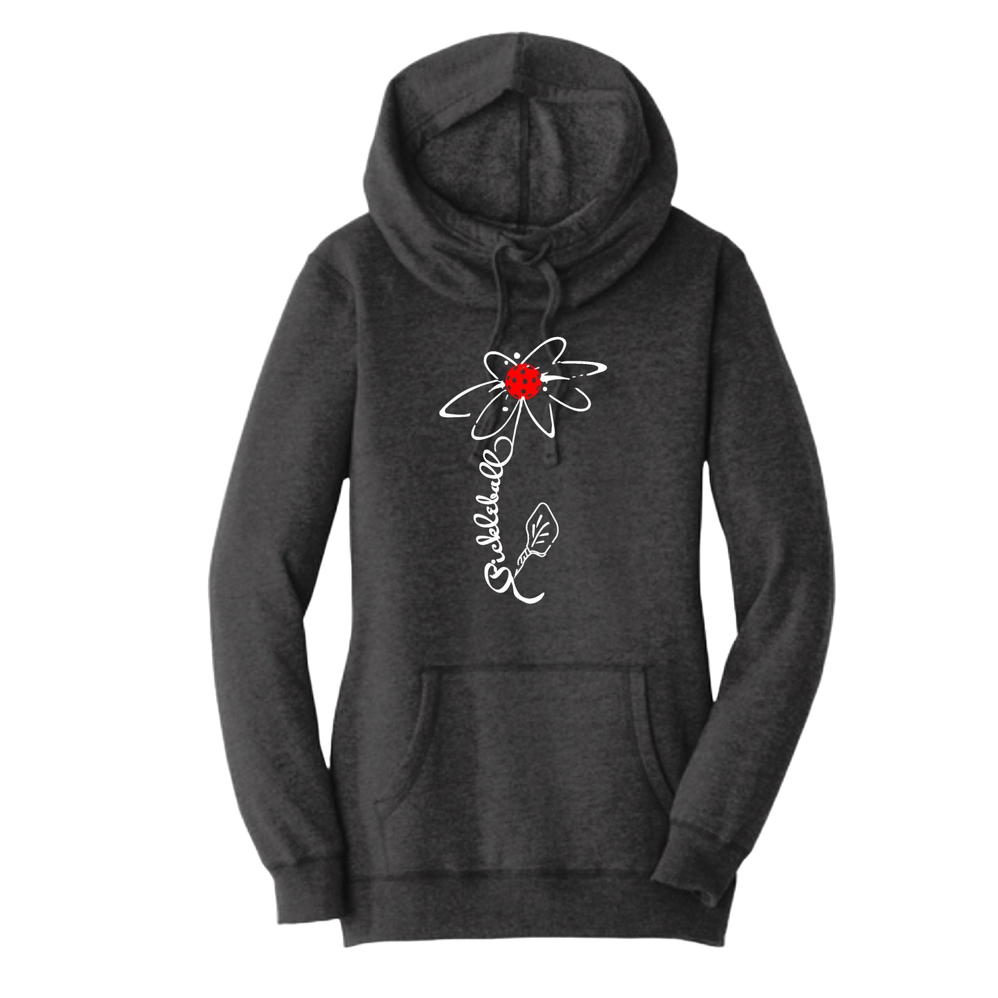 Pickleball Flower (Red White Yellow) | Women’s Cowl-Neck Hoodie Pickleball Sweatshirt | 55% Cotton 45% Poly Fleece