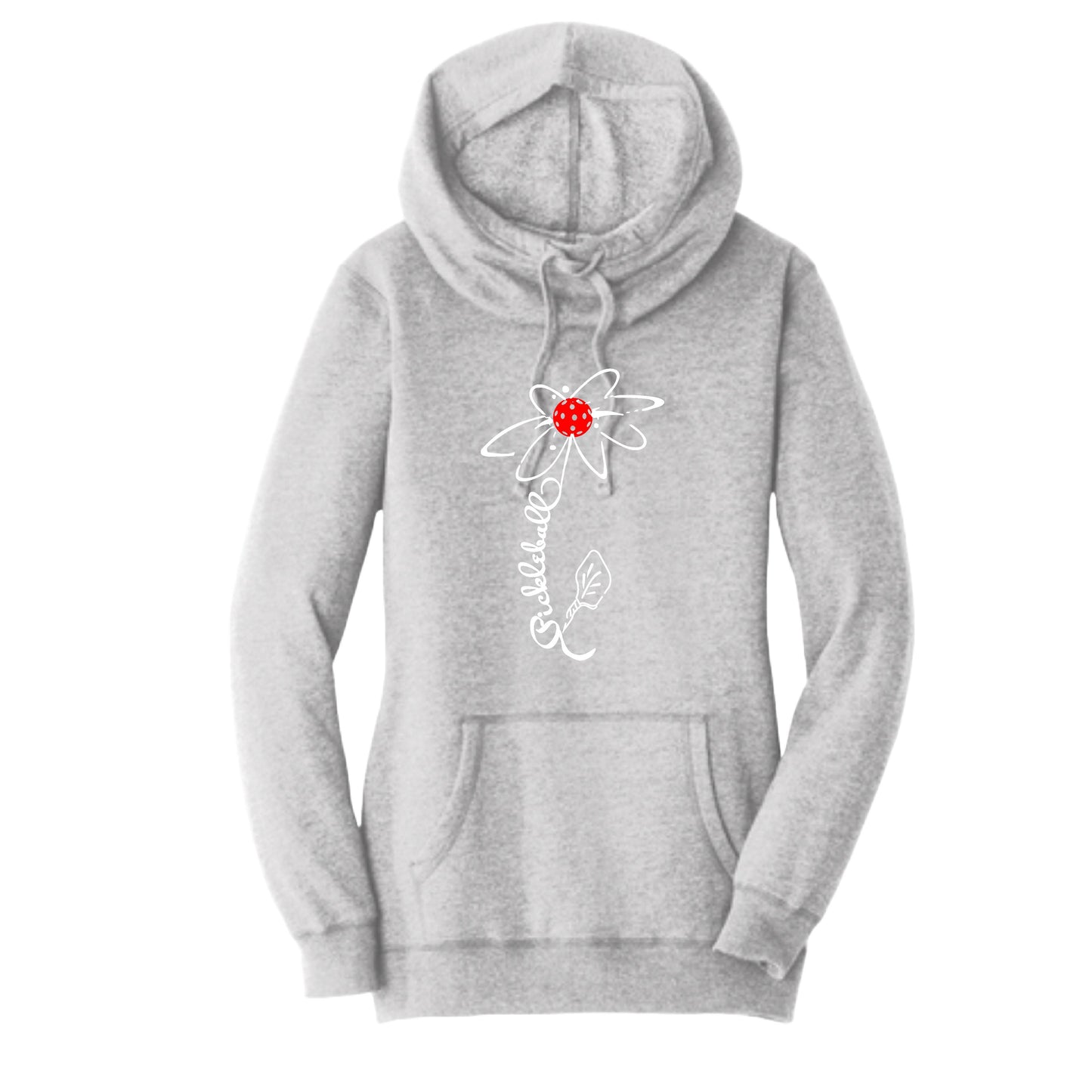 Pickleball Flower (Red White Yellow) | Women’s Cowl-Neck Hoodie Pickleball Sweatshirt | 55% Cotton 45% Poly Fleece