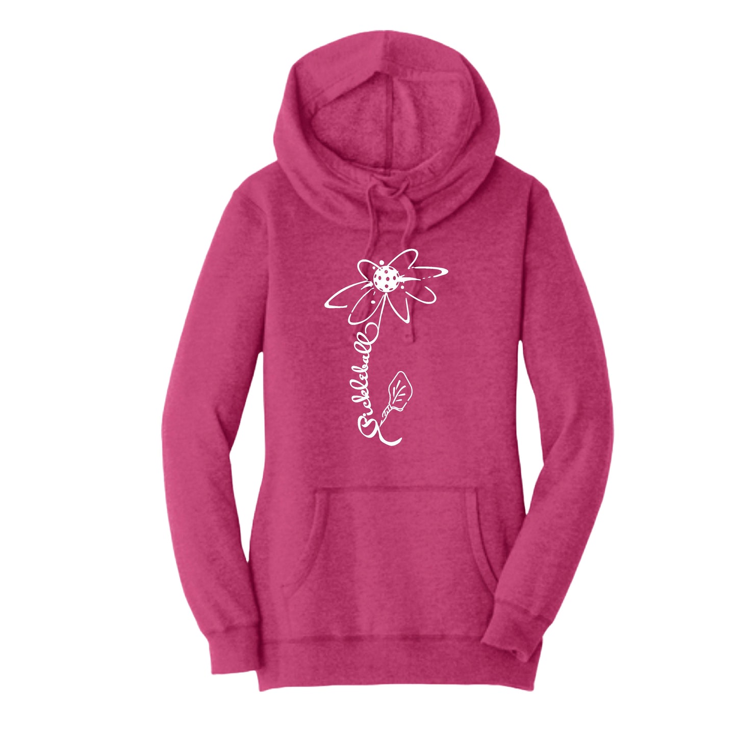Pickleball Flower (Red White Yellow) | Women’s Cowl-Neck Hoodie Pickleball Sweatshirt | 55% Cotton 45% Poly Fleece
