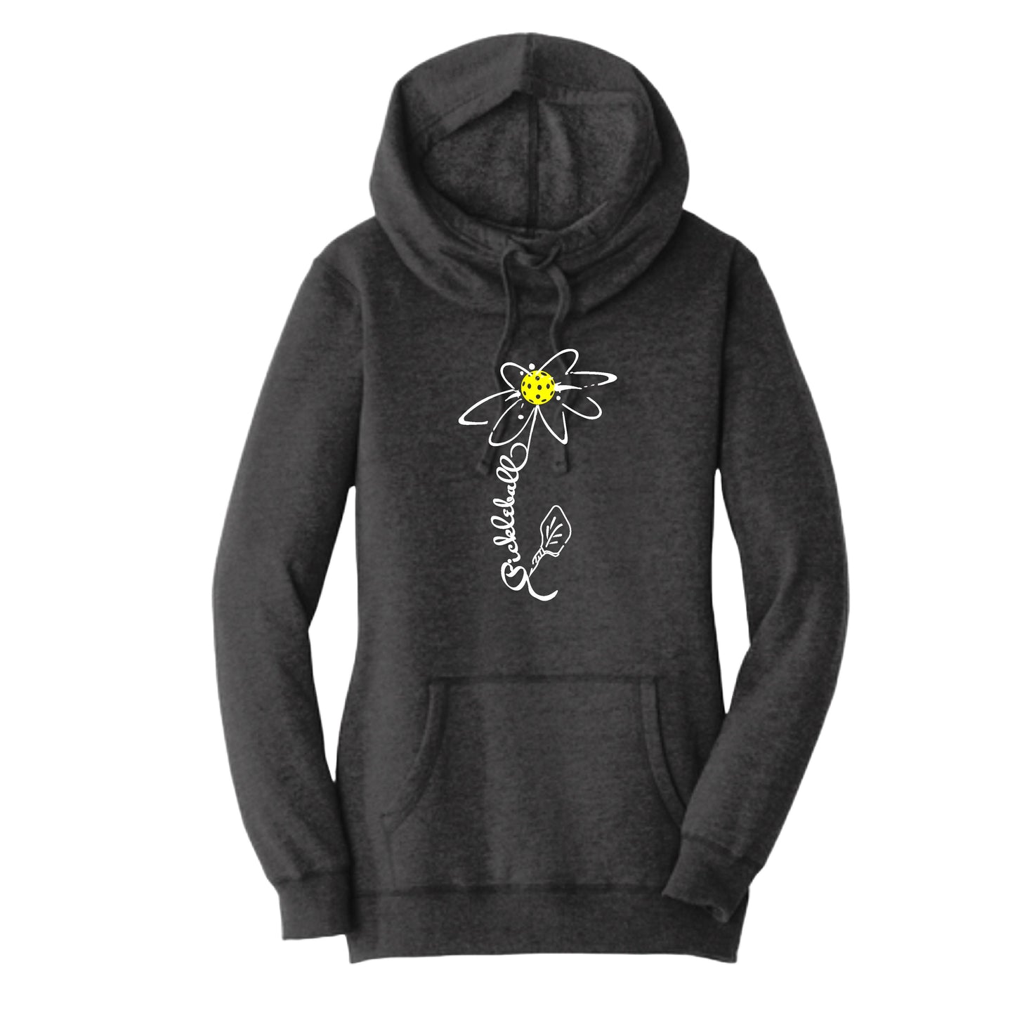 Pickleball Flower (Red White Yellow) | Women’s Cowl-Neck Hoodie Pickleball Sweatshirt | 55% Cotton 45% Poly Fleece
