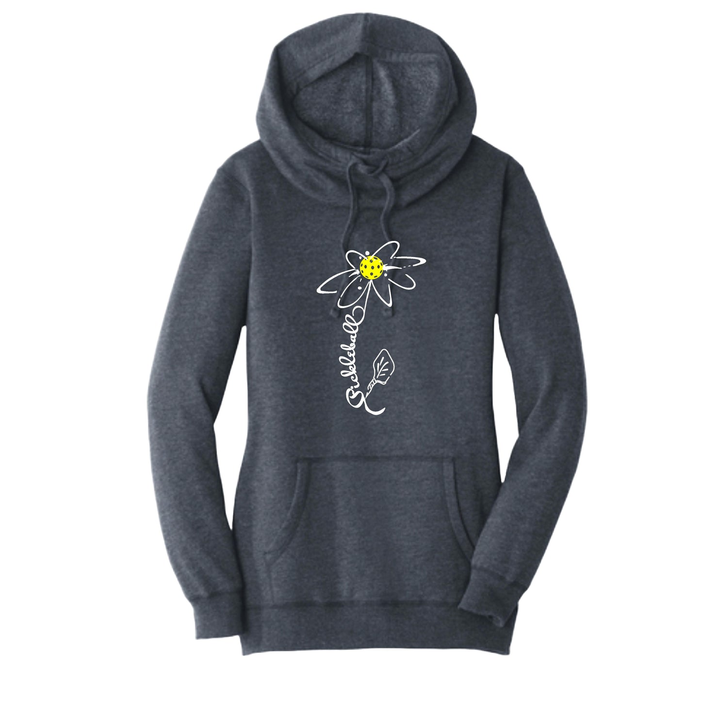 Pickleball Flower (Red White Yellow) | Women’s Cowl-Neck Hoodie Pickleball Sweatshirt | 55% Cotton 45% Poly Fleece