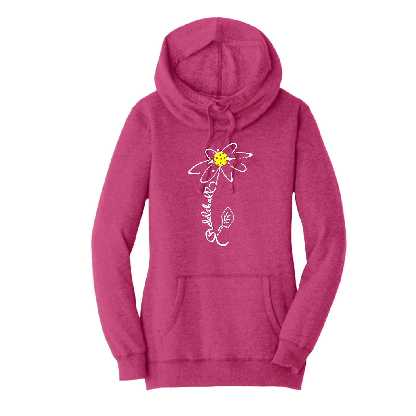 Pickleball Flower (Red White Yellow) | Women’s Cowl-Neck Hoodie Pickleball Sweatshirt | 55% Cotton 45% Poly Fleece