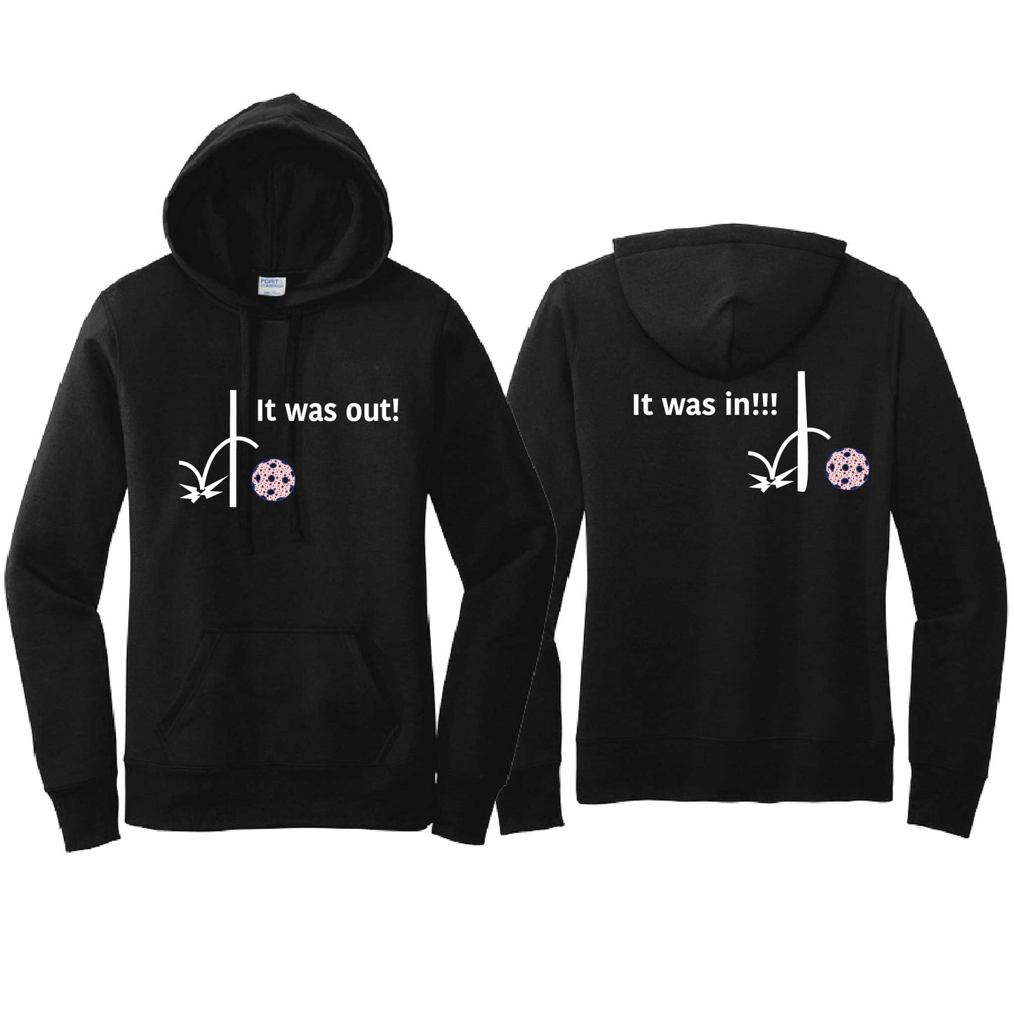 It Was Out! It Was In! (Pickleballs Patriotic Stars) | Women’s Fitted Hoodie Pickleball Sweatshirt | 50% Cotton 50% Poly Fleece