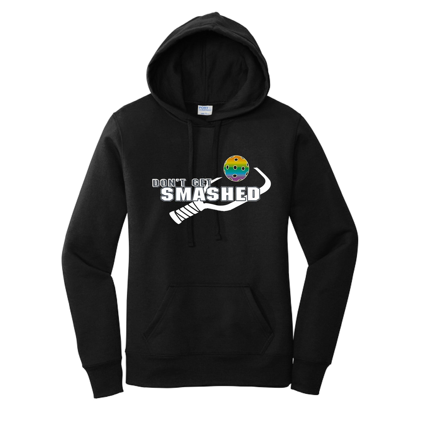 Don't Get Smashed Customizable (Pickleballs Pink Rainbow Red) | Women’s Fitted Hoodie Pickleball Sweatshirt | 50% Cotton 50% Poly Fleece