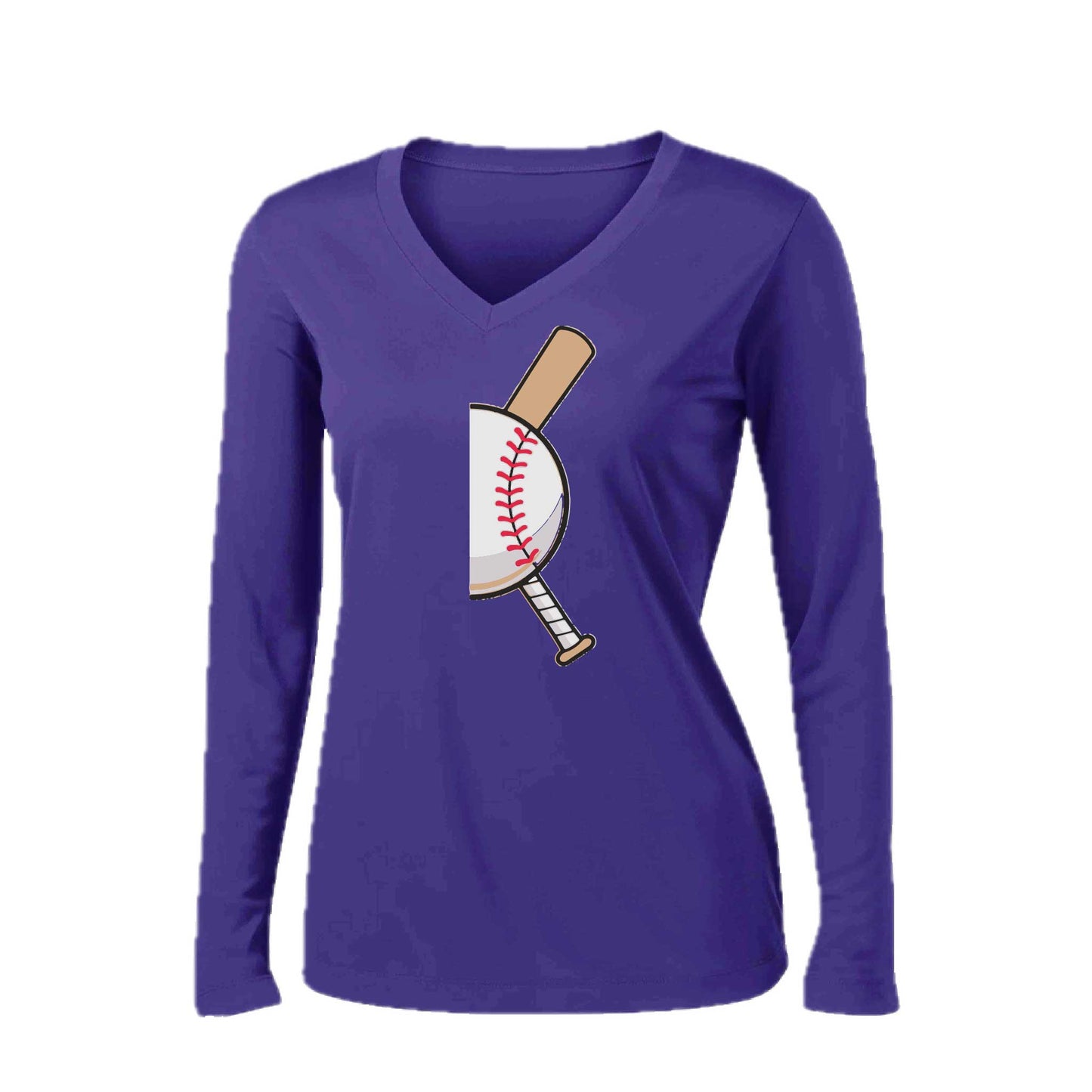 Curveball | Women’s Long Sleeve V-Neck Baseball Performance T-Shirt | 100% Polyester
