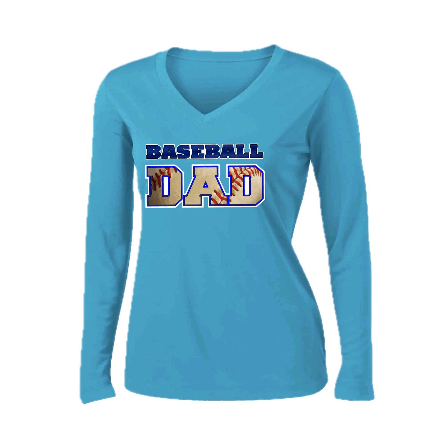 Baseball Dad | Women’s Long Sleeve V-Neck Baseball Performance T-Shirt | 100% Polyester