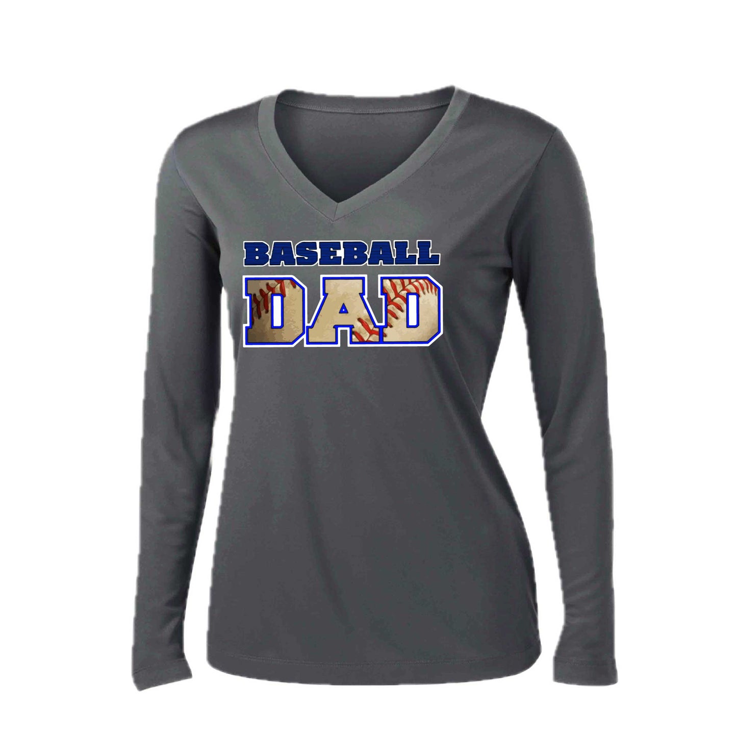 Baseball Dad | Women’s Long Sleeve V-Neck Baseball Performance T-Shirt | 100% Polyester