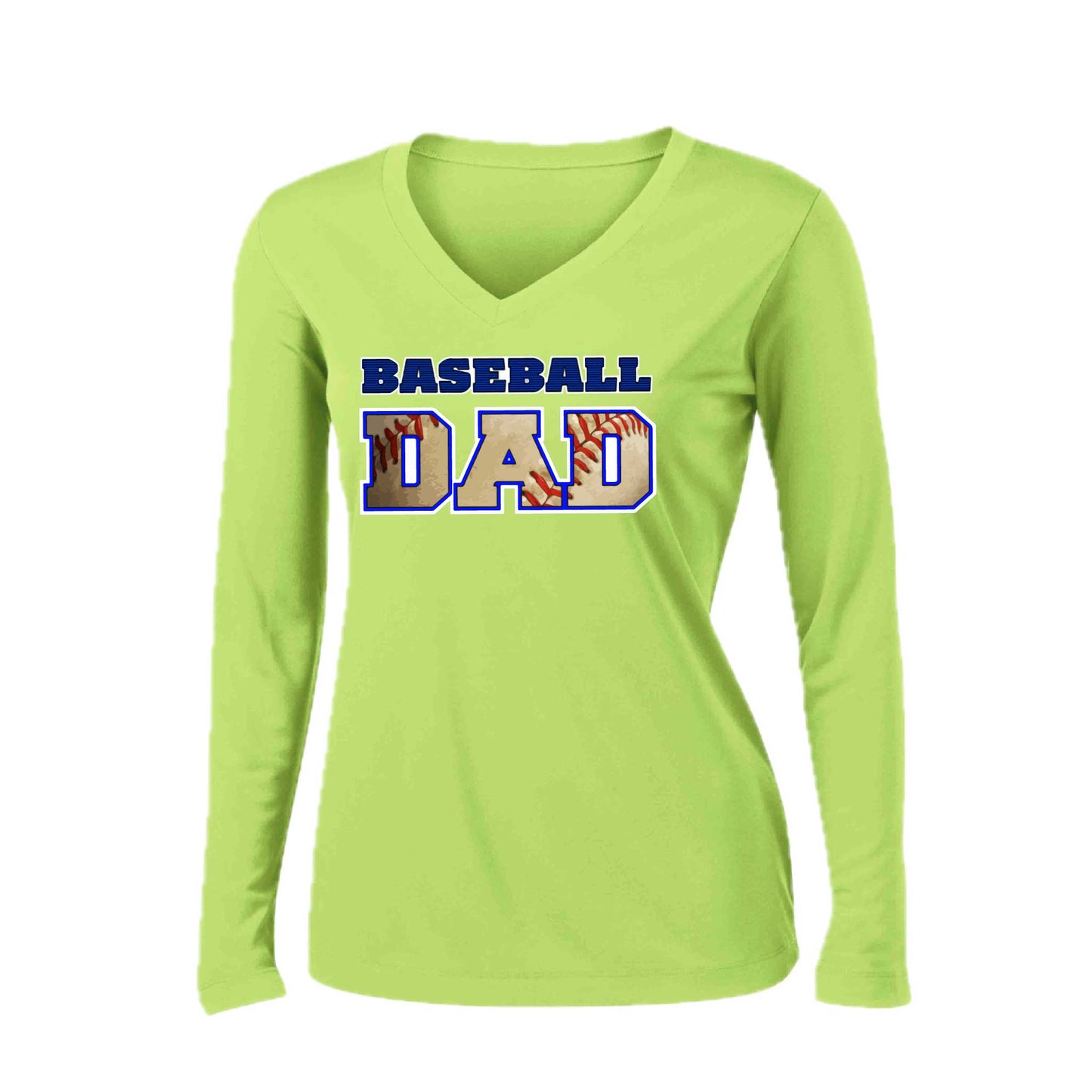 Baseball Dad | Women’s Long Sleeve V-Neck Baseball Performance T-Shirt | 100% Polyester