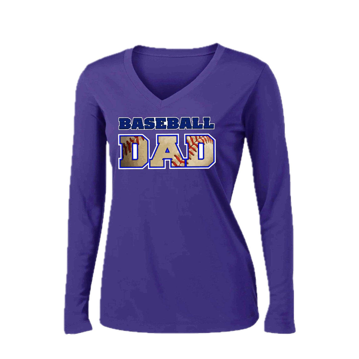 Baseball Dad | Women’s Long Sleeve V-Neck Baseball Performance T-Shirt | 100% Polyester