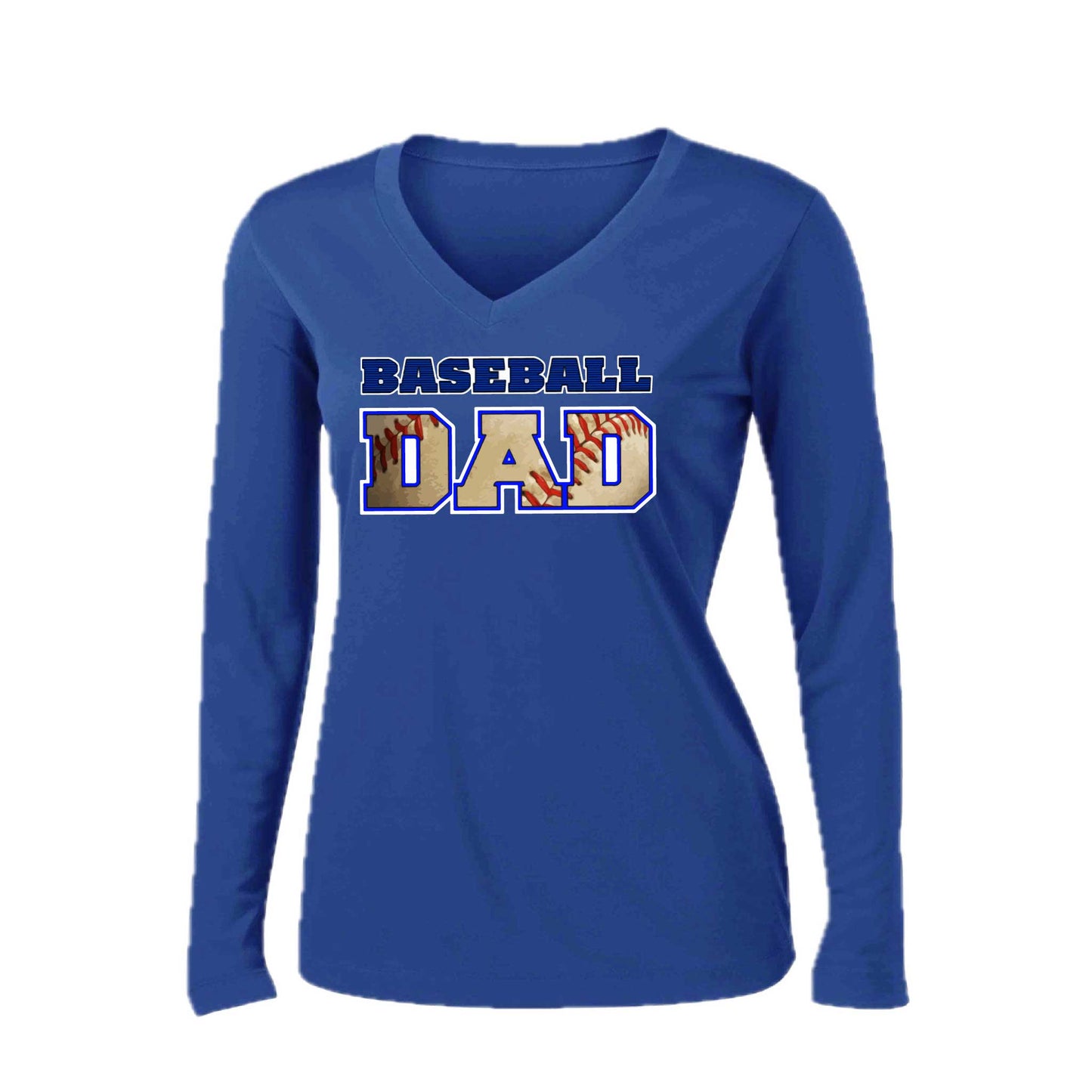 Baseball Dad | Women’s Long Sleeve V-Neck Baseball Performance T-Shirt | 100% Polyester