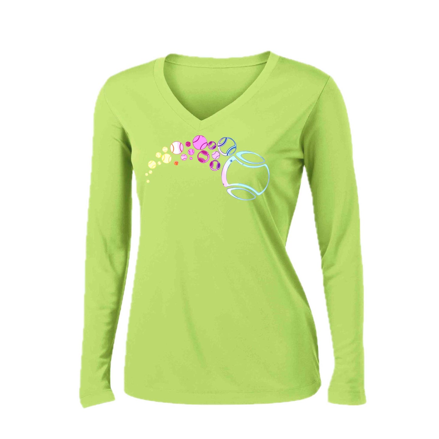 Tennis Focus | Women’s Long Sleeve V-Neck Tennis Performance T-Shirt | 100% Polyester