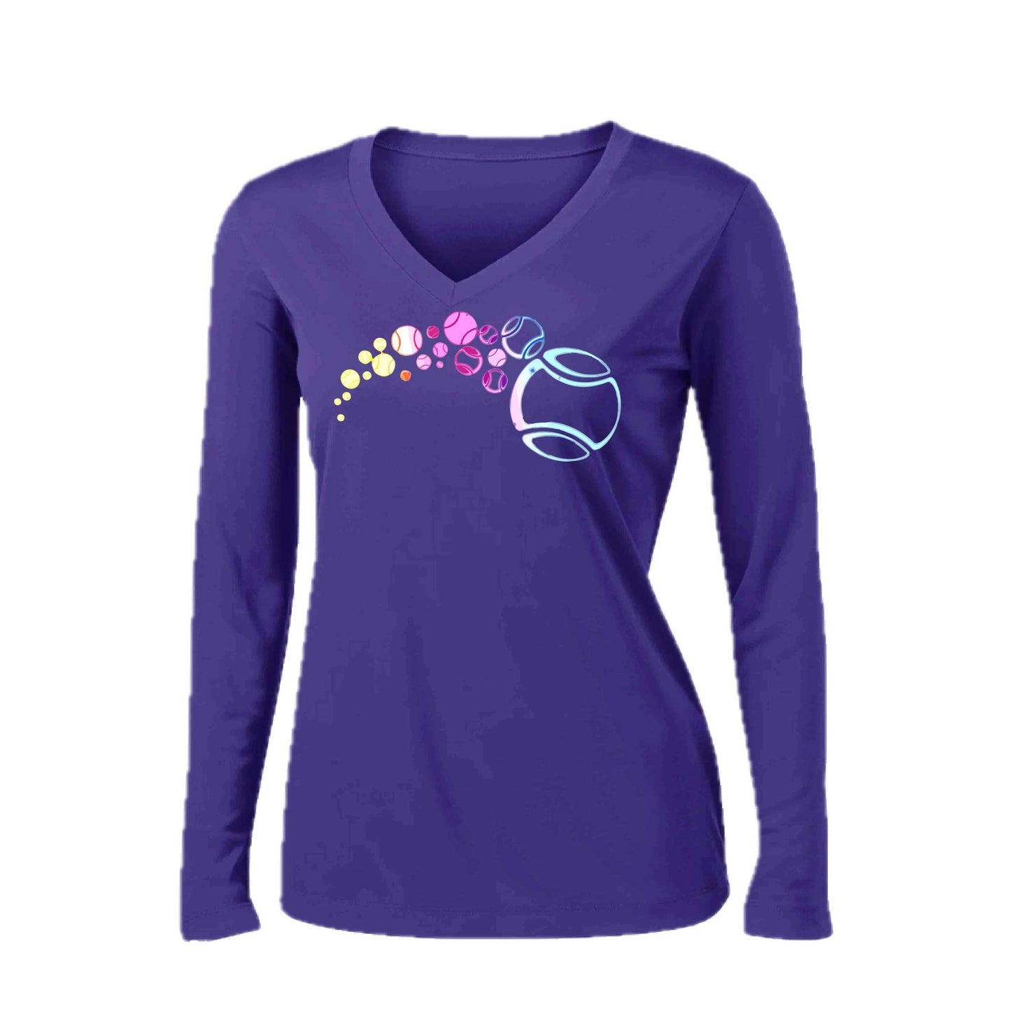 Tennis Focus | Women’s Long Sleeve V-Neck Tennis Performance T-Shirt | 100% Polyester