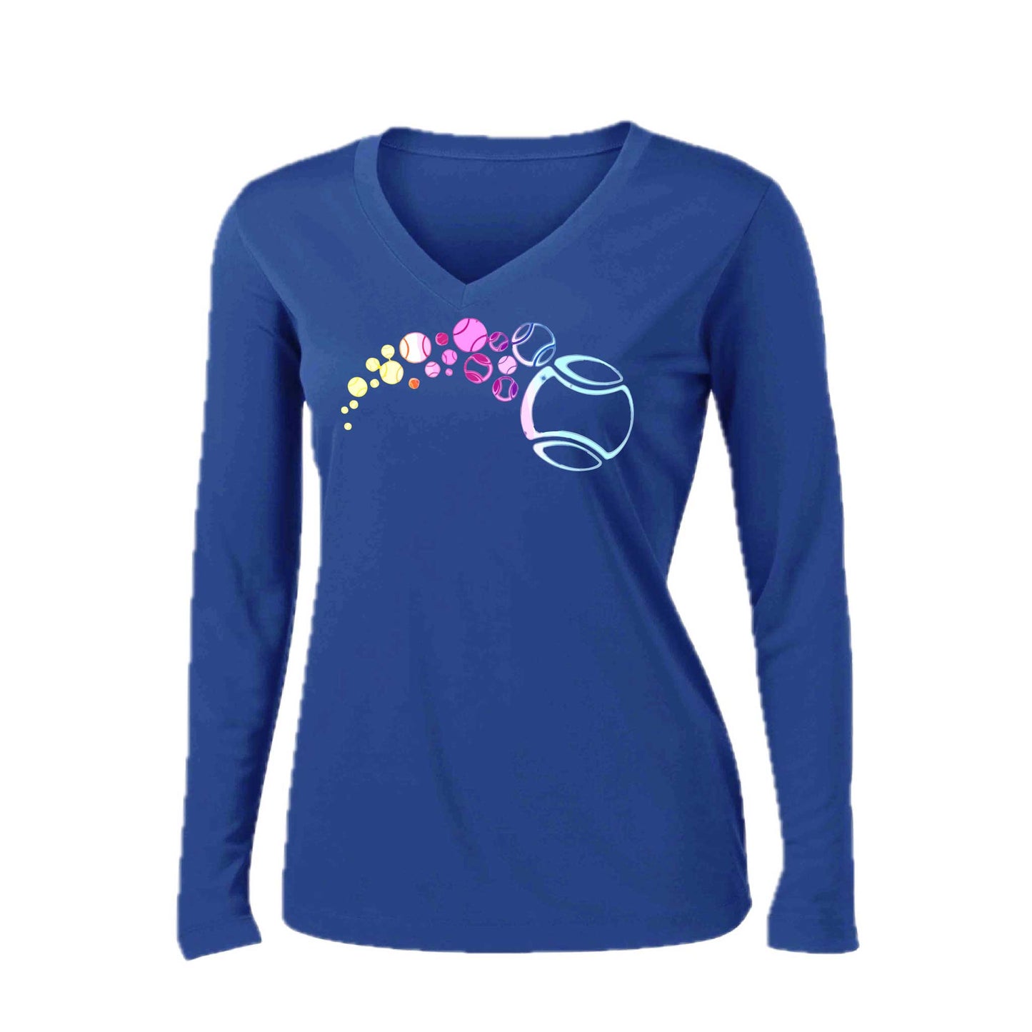 Tennis Focus | Women’s Long Sleeve V-Neck Tennis Performance T-Shirt | 100% Polyester
