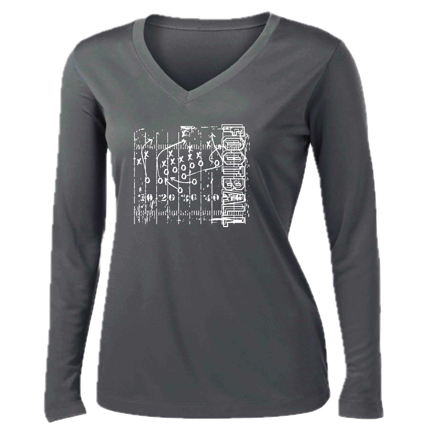 Football Field | Women’s Long Sleeve V-Neck Football T-Shirt | 100% Polyester