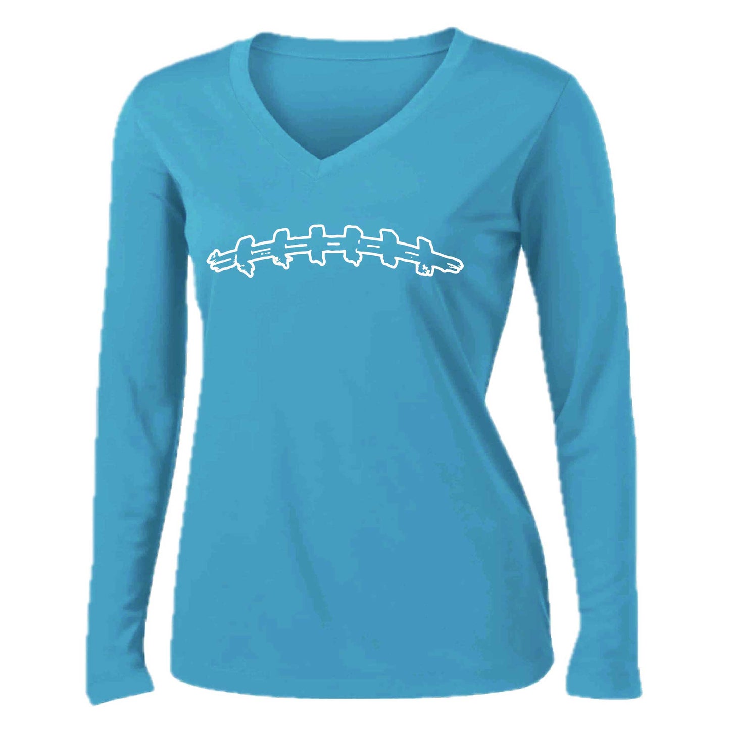Football Laces | Women’s Long Sleeve V-Neck Football T-Shirt | 100% Polyester
