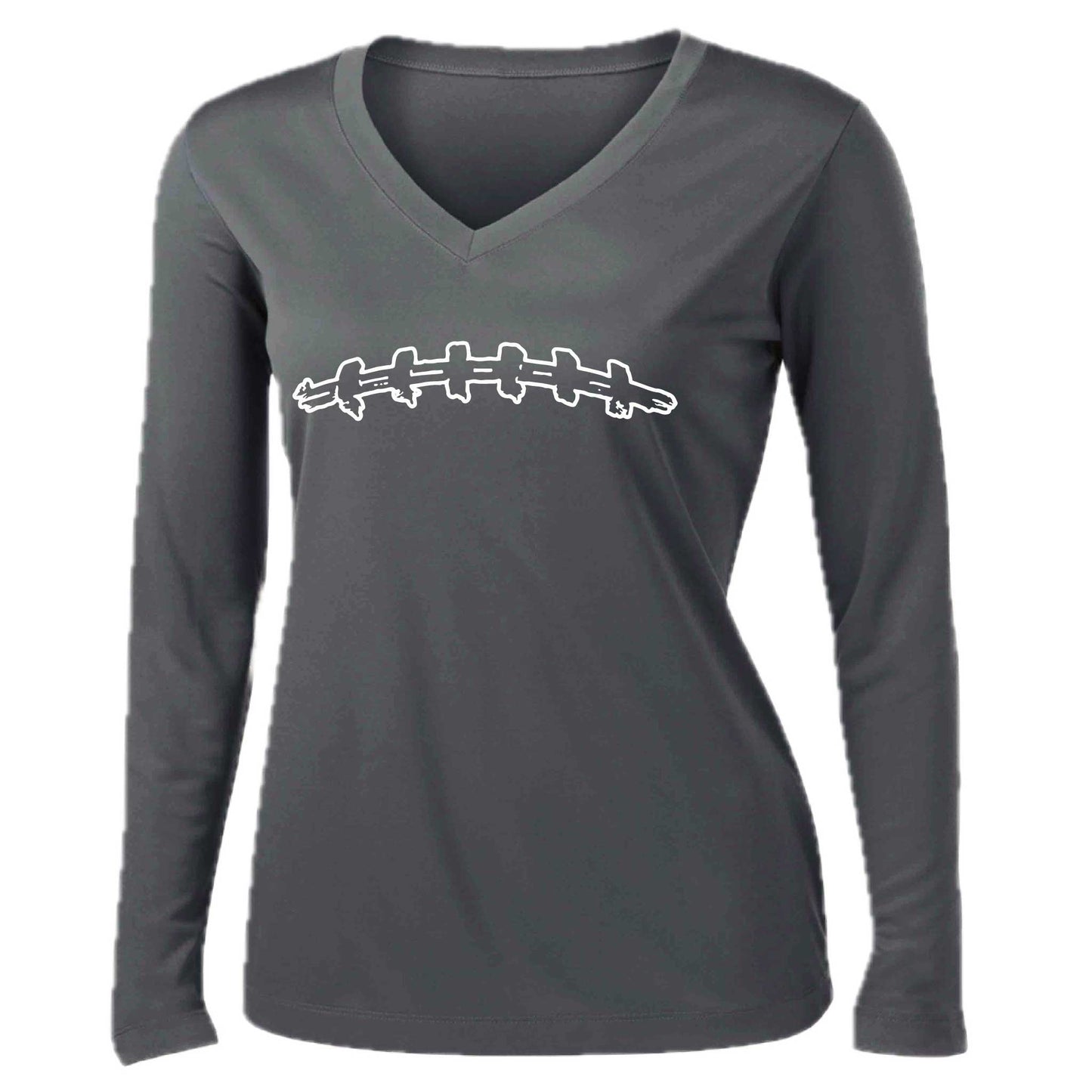 Football Laces | Women’s Long Sleeve V-Neck Football T-Shirt | 100% Polyester