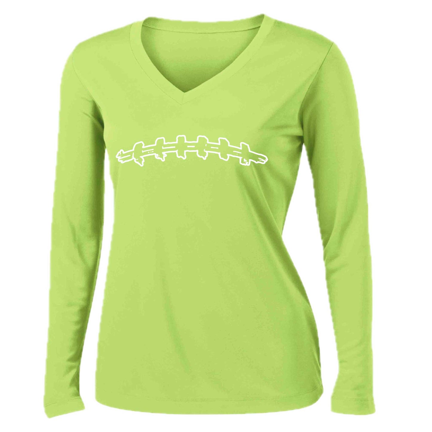 Football Laces | Women’s Long Sleeve V-Neck Football T-Shirt | 100% Polyester